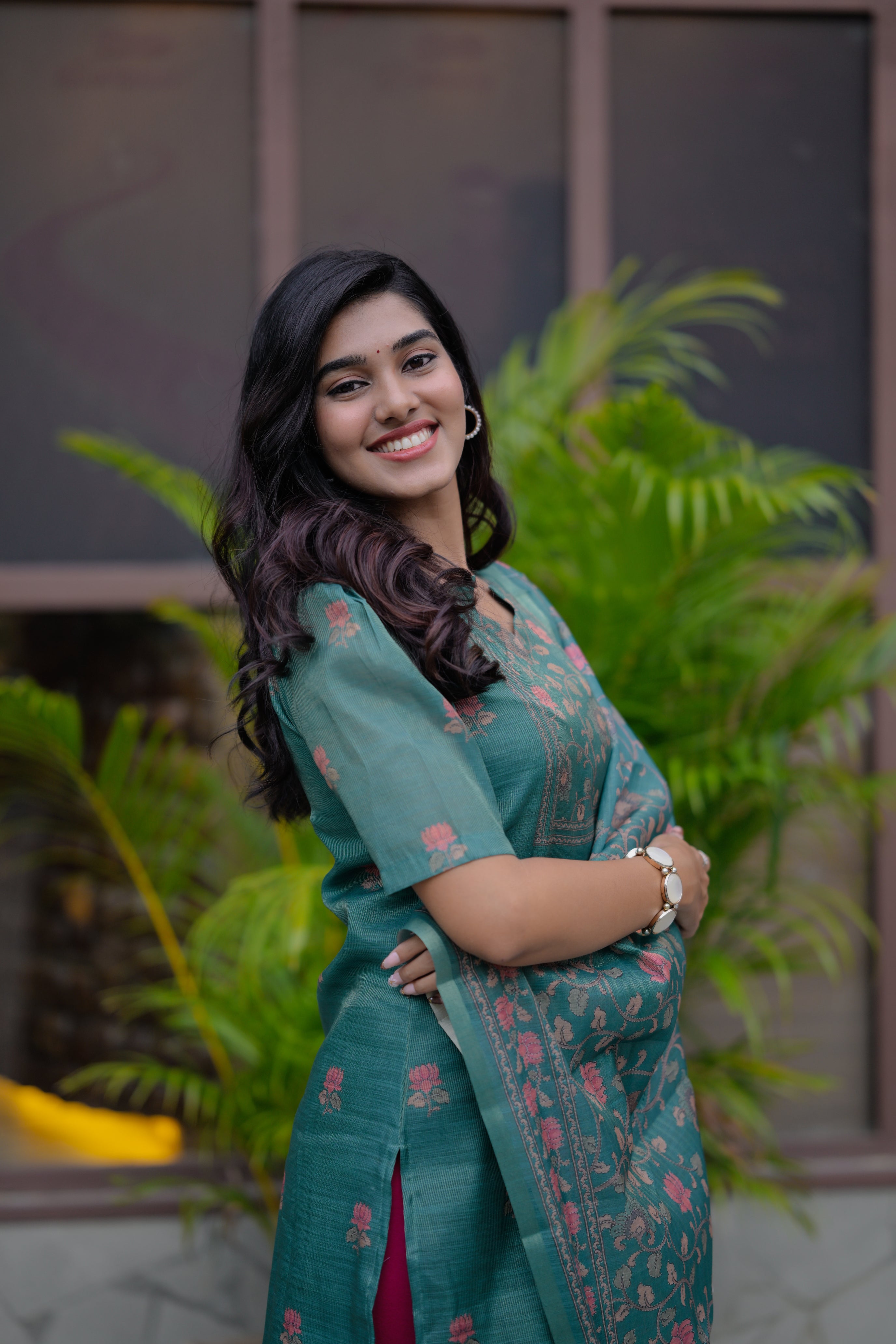 Pravethika (sea green) pure tussar tissue silk kurta with dupatta in sea green