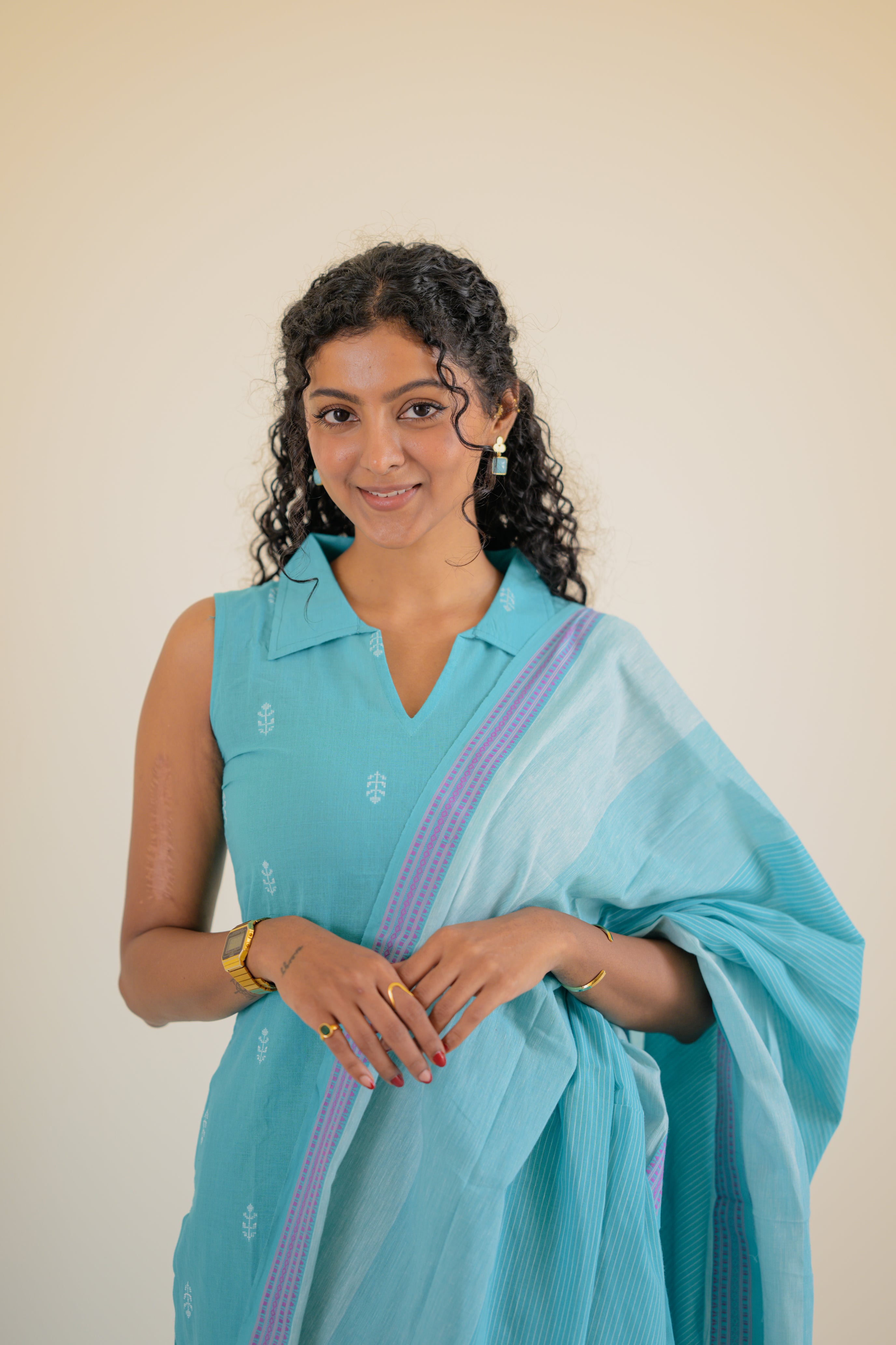 Padmashree ( sky blue )- handloom cotton suit set in sky blue