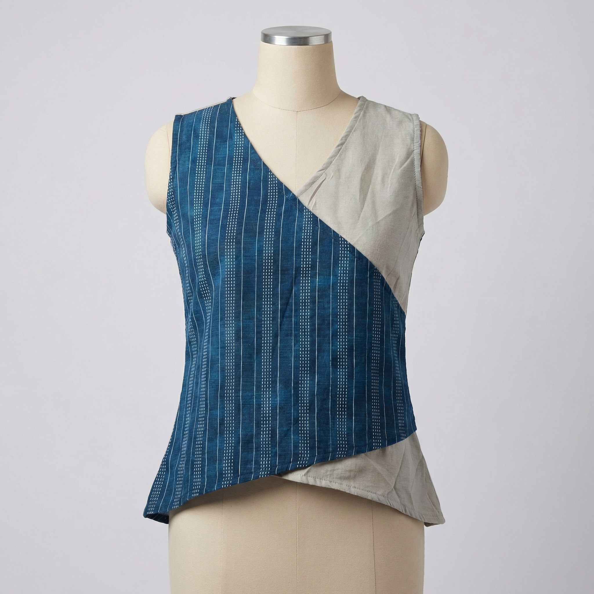 Crop top #66- handloom  organic cotton top in blue and white