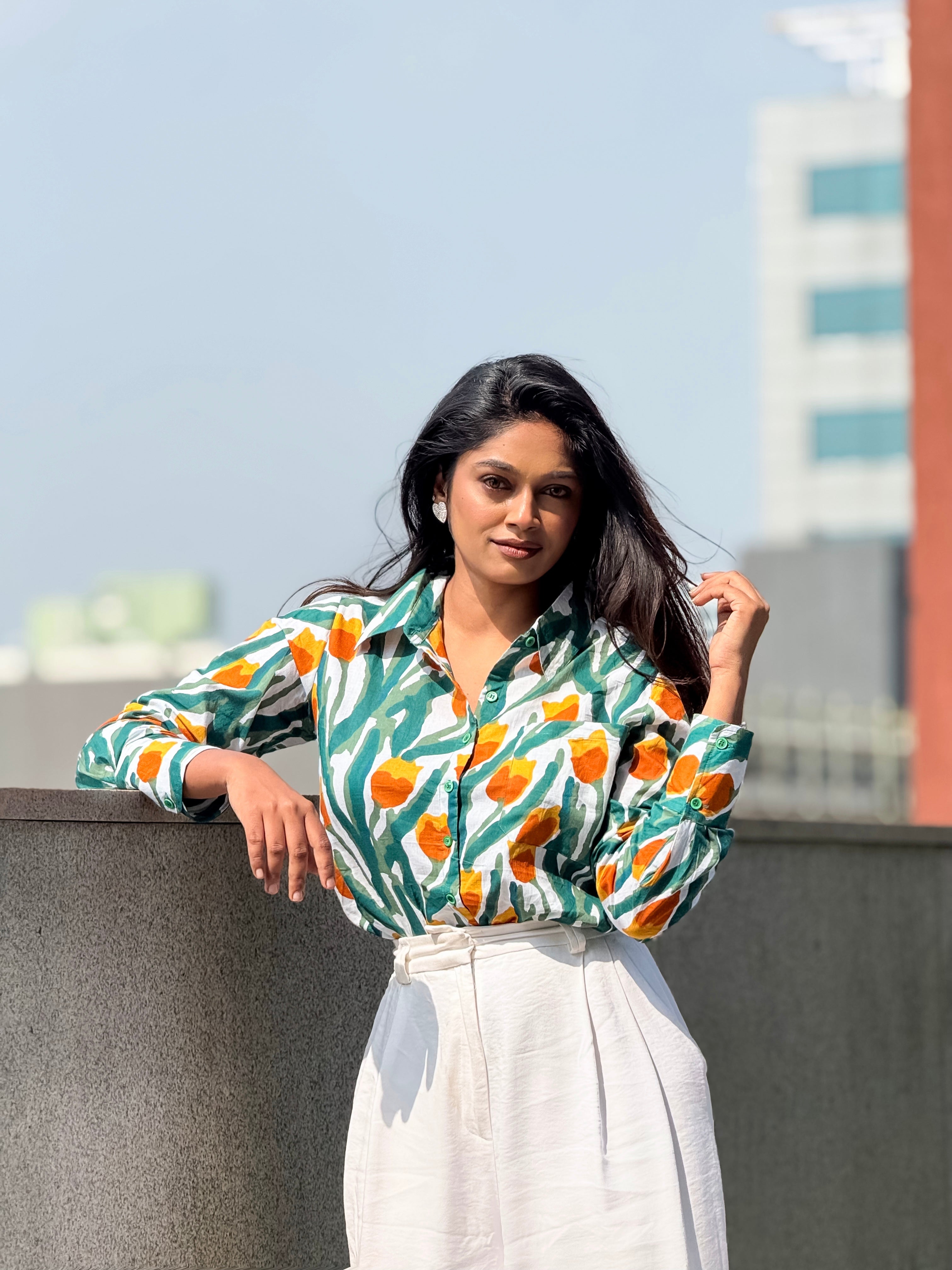 Women's shirt 8 -multi colour floral printed organic cotton shirt