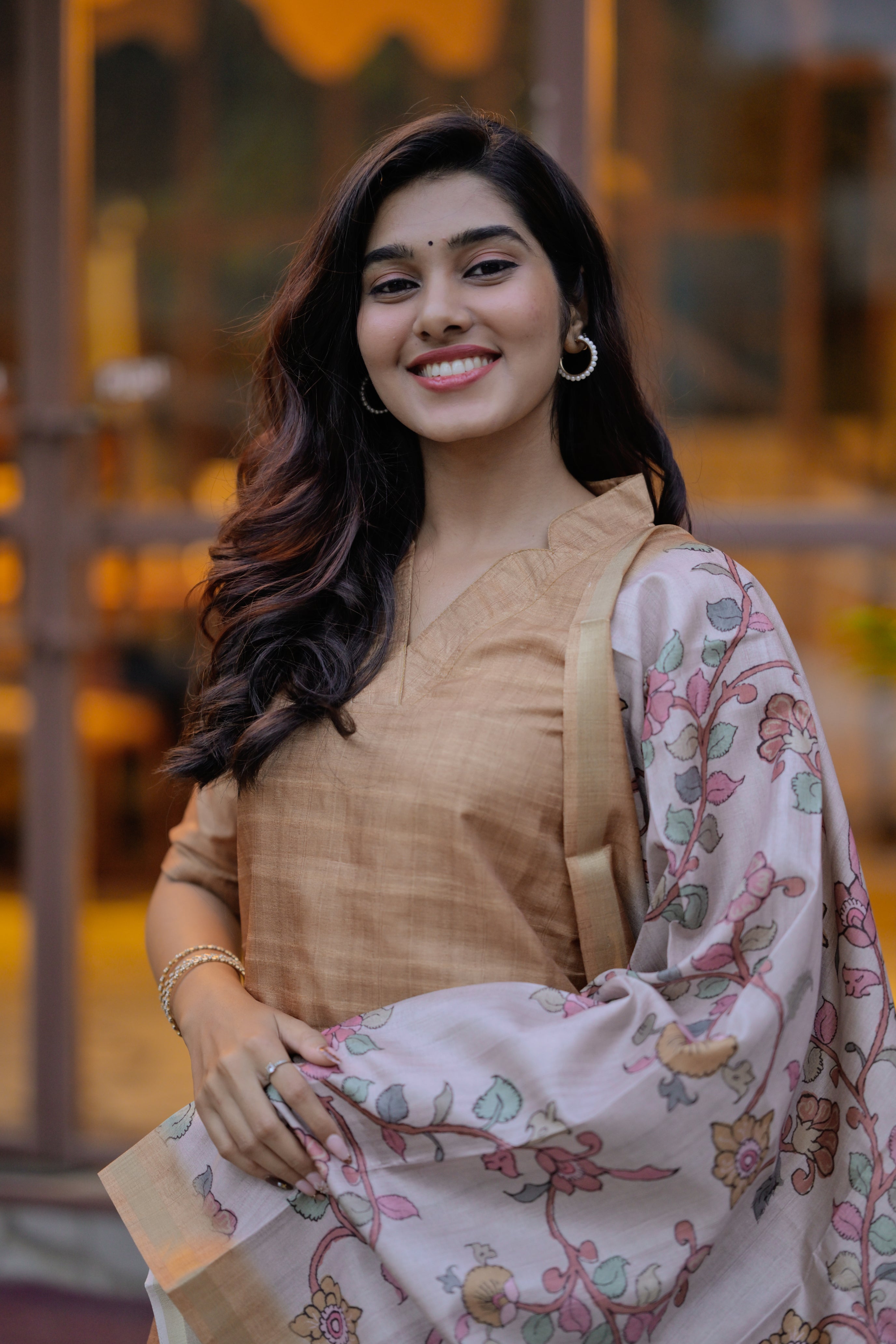 Vrinda ( yellow ) - pure tussar silk kurta with pen kalamkari tussar dupatta in mustard yellow