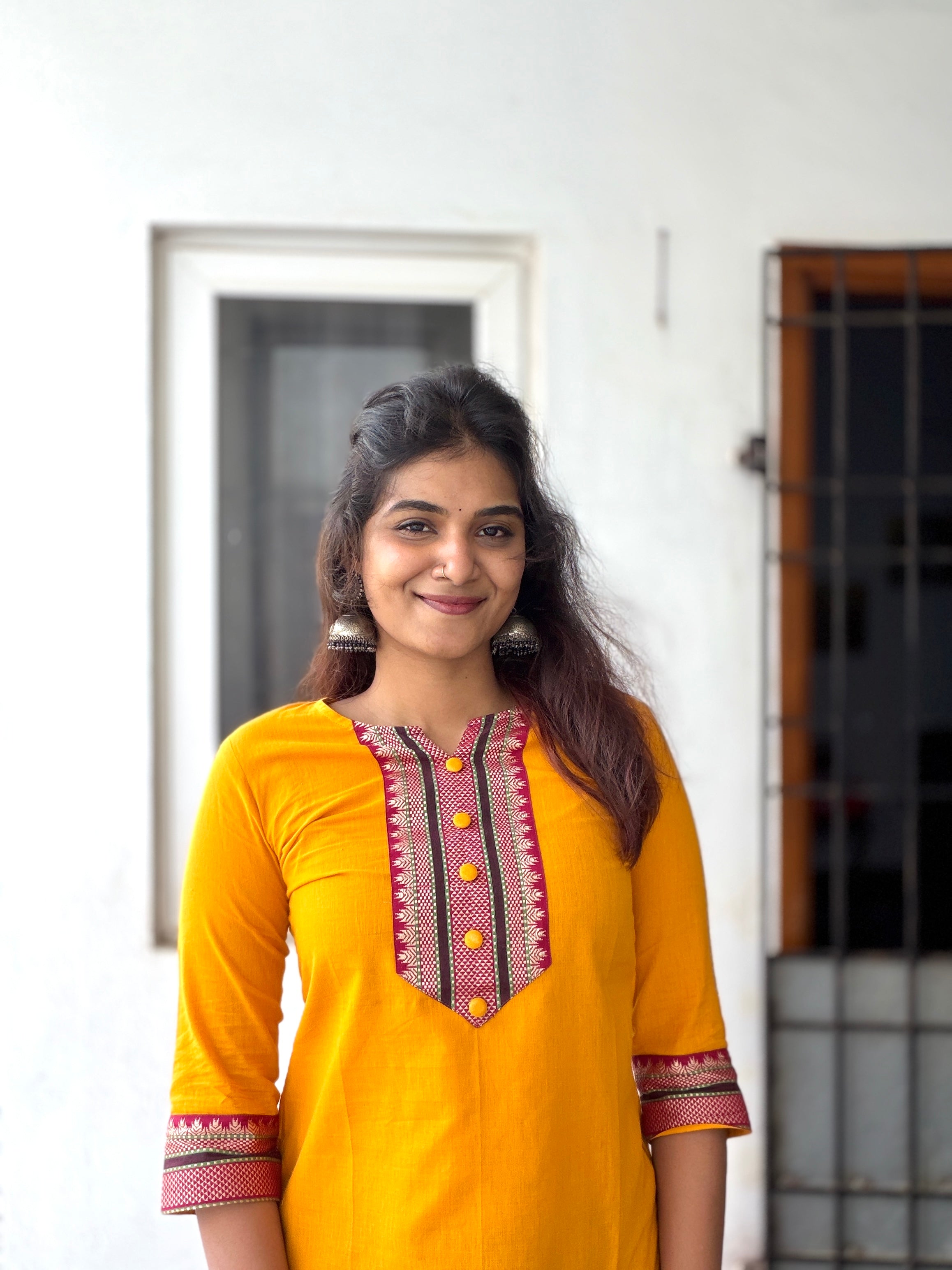 Nayanthara #25-handloom cotton kurti in yellow