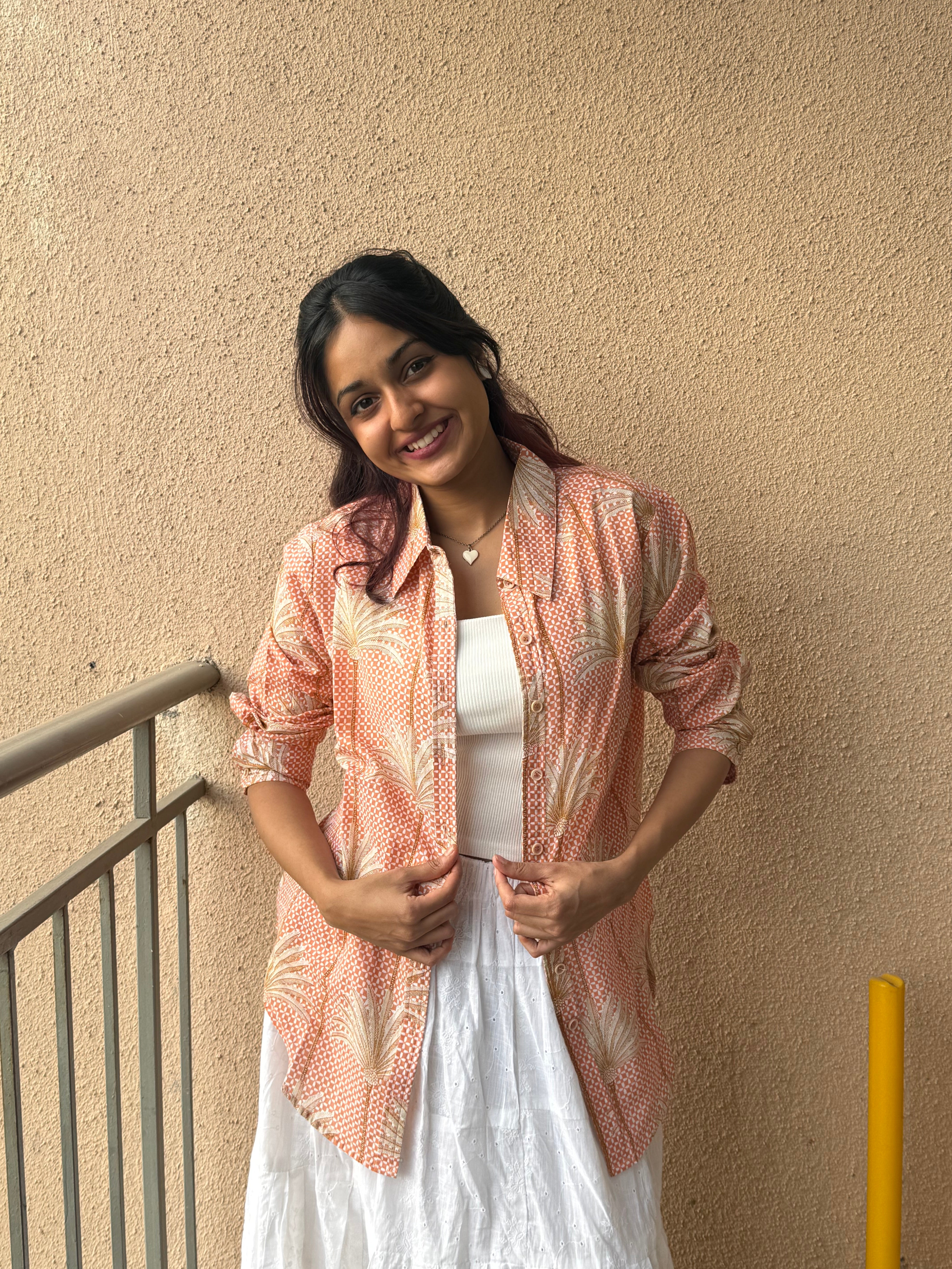 Women's shirt 4 -quirky printed travel organic cotton shirt in peach