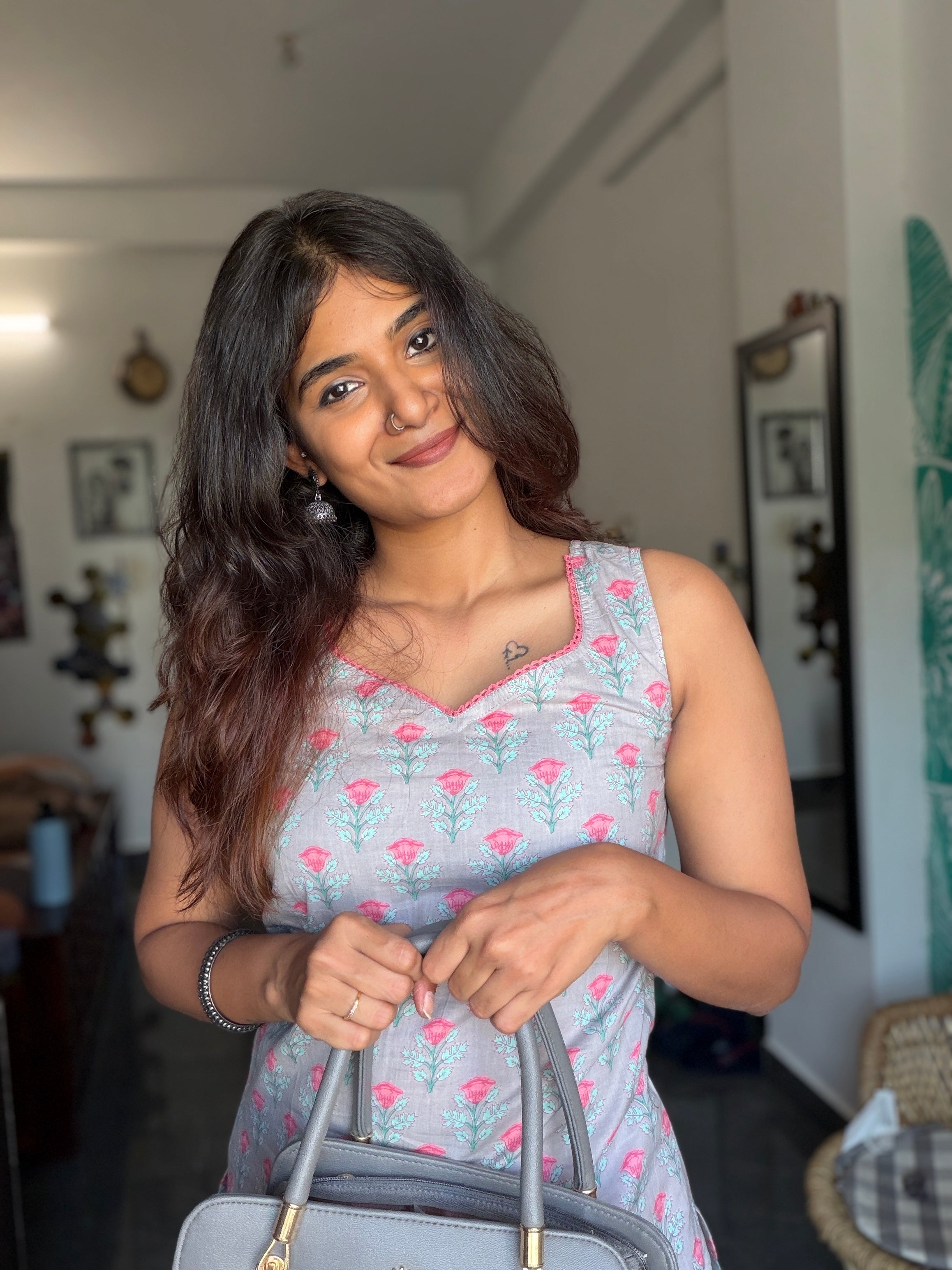 Short Kurti 23 - Organic cotton short kurti in brownish grey