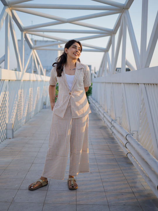 Junaita - handloom linen cotton semi formal coord set in cream