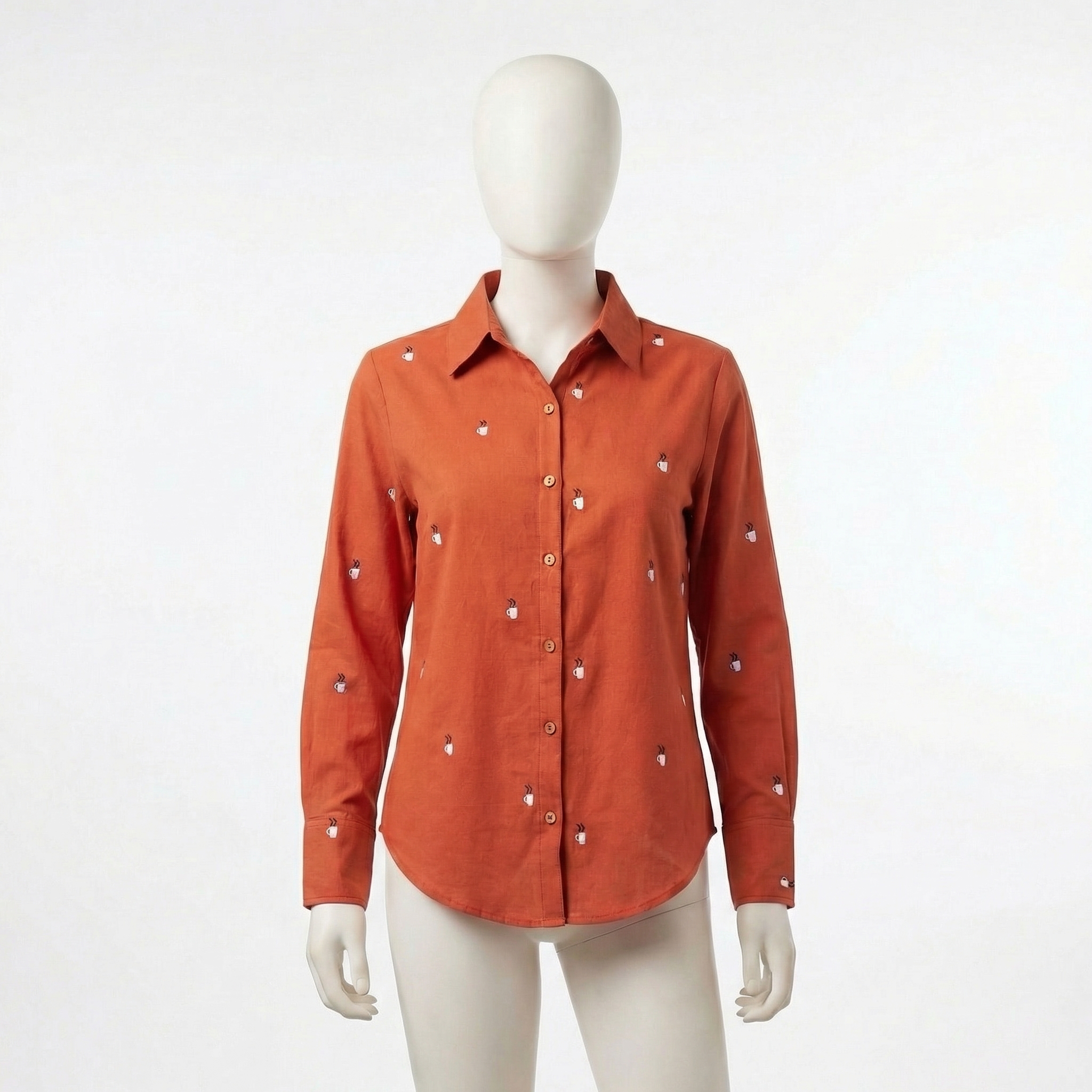 Embroidery shirt 9- coffee embroidered organic cotton shirt in orange