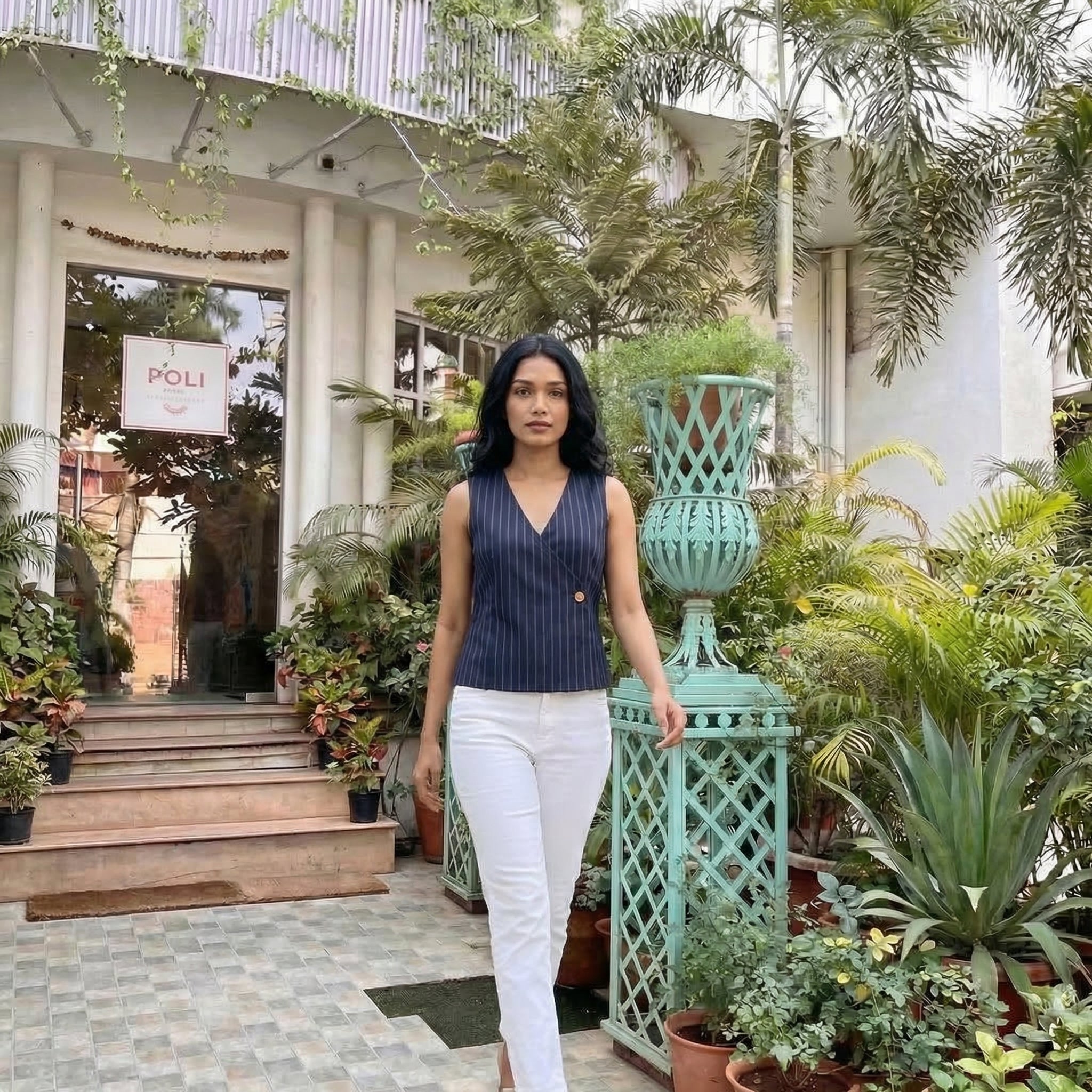 Crop top #87- handloom  organic cotton top in dark blue