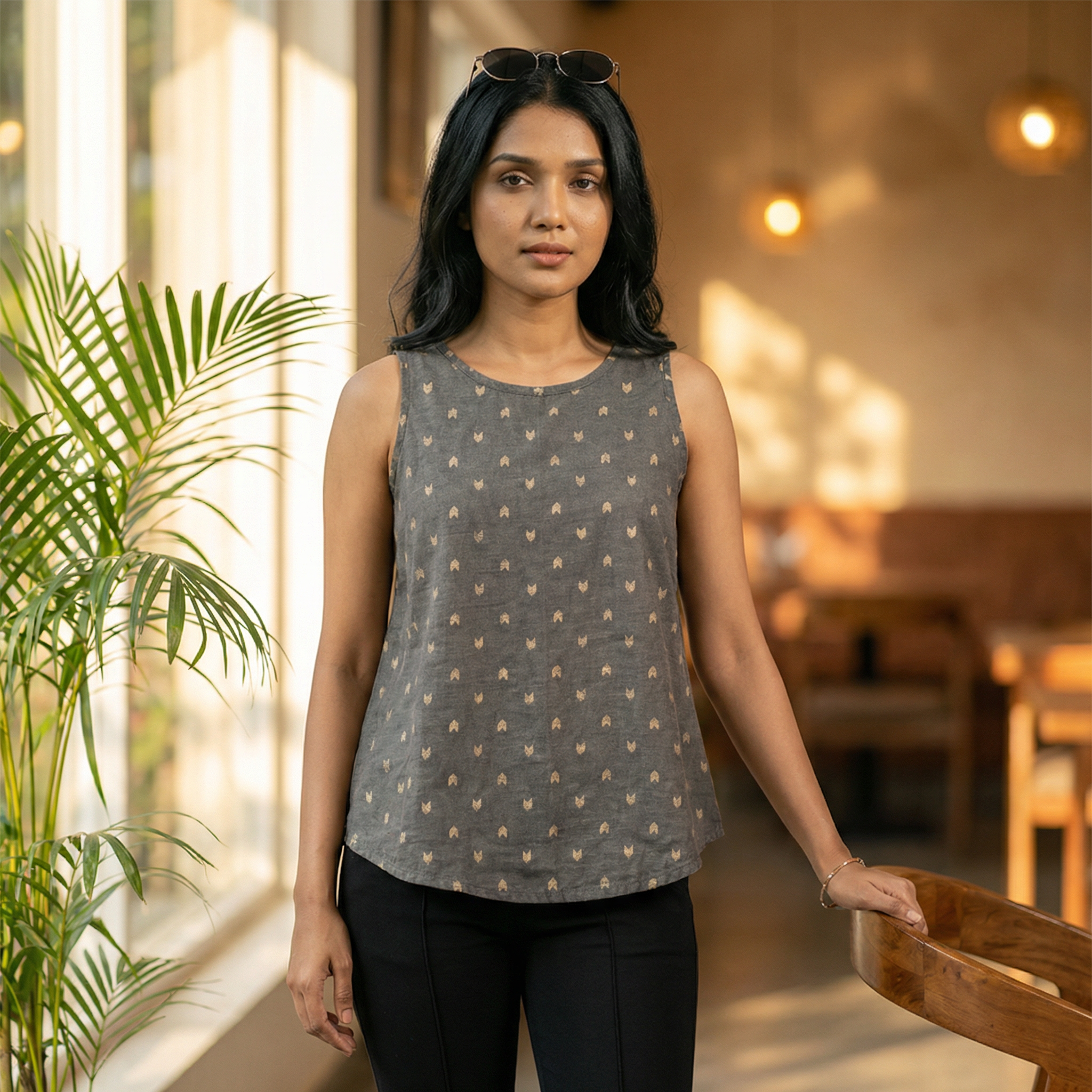 Crop top #62- handloom  organic A line cotton top in dark grey