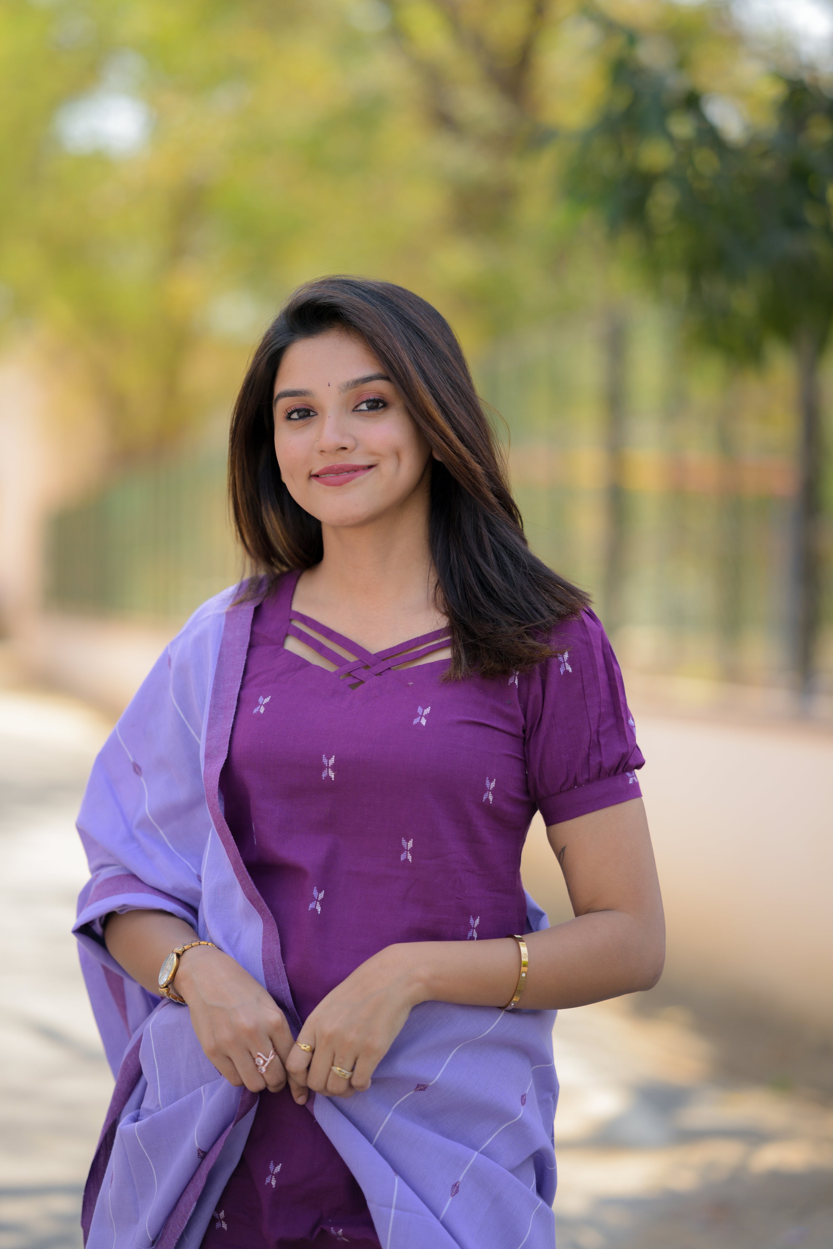 Tripti ( purple ) - handloom cotton suit set in purple