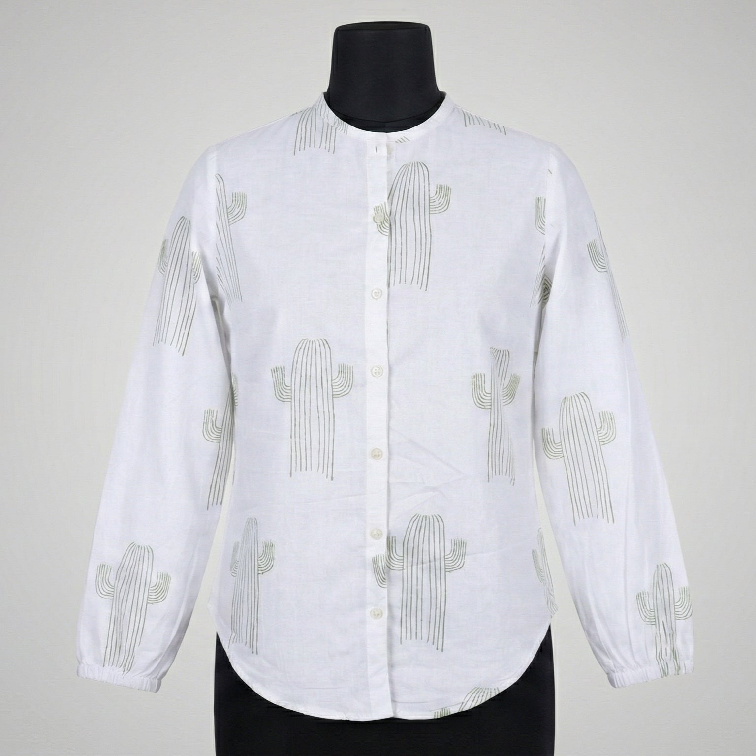 Women's shirt 27- Cactus printed organic cotton shirt in white