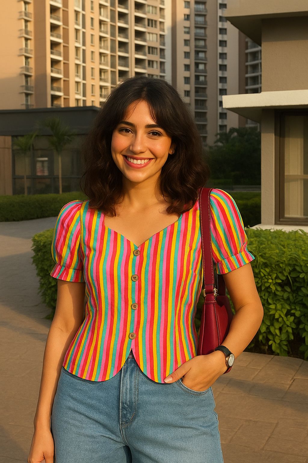 Crop top #20 - stripes printed organic cotton top in multi colour