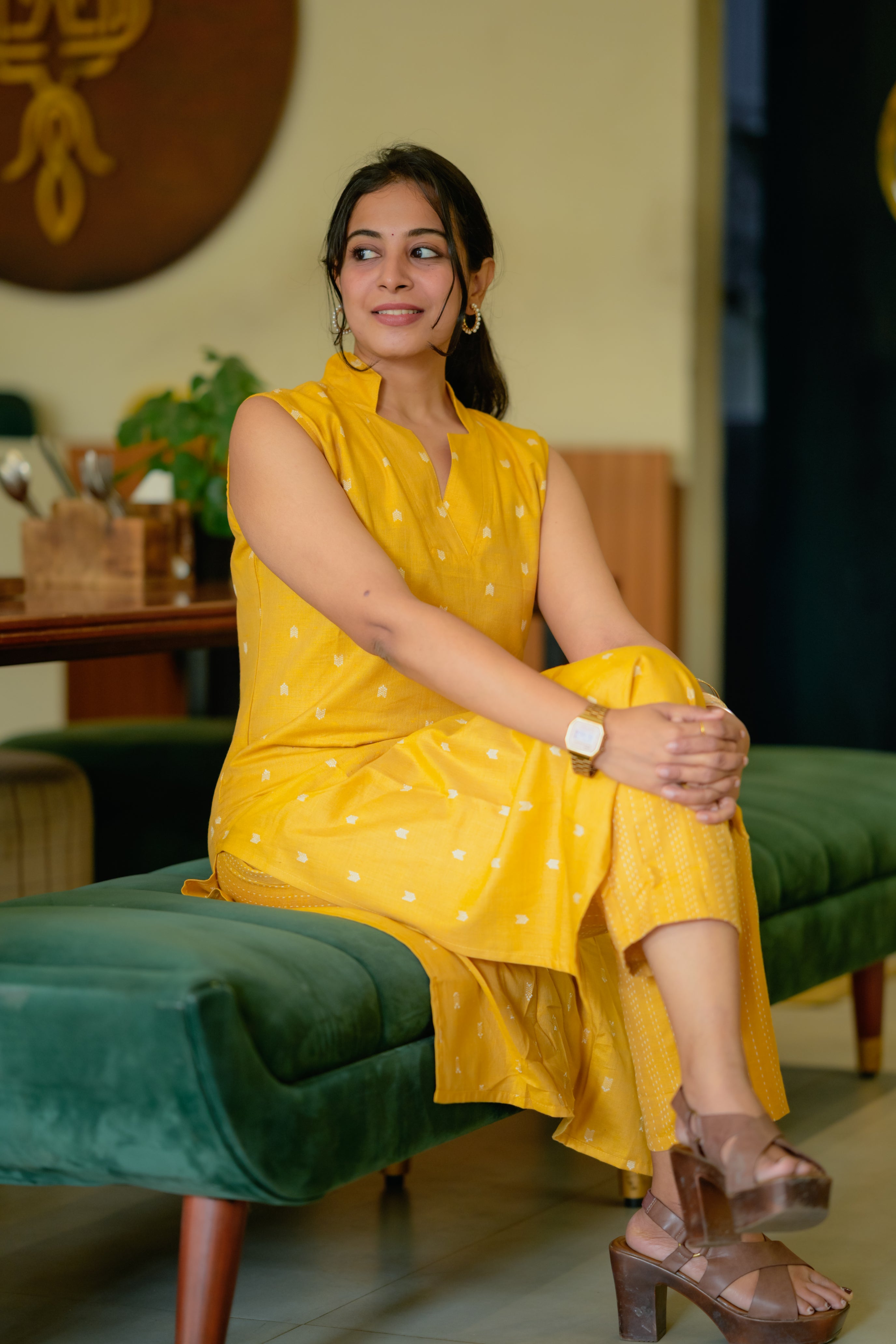 Ina (yellow) - handloom linen cotton kurta set in yellow