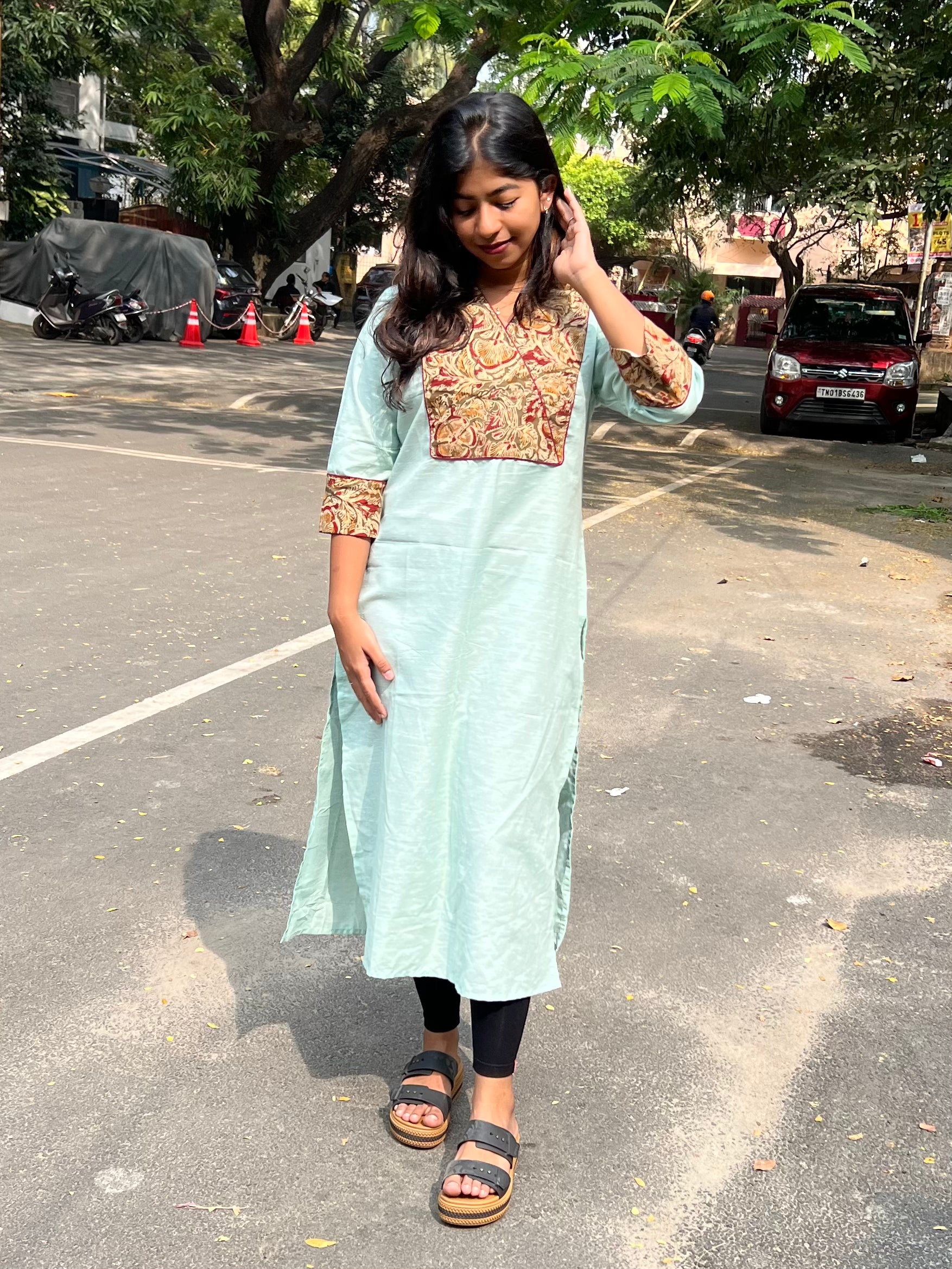 Pattern kurti 43- Handloom cotton kurti in mint green