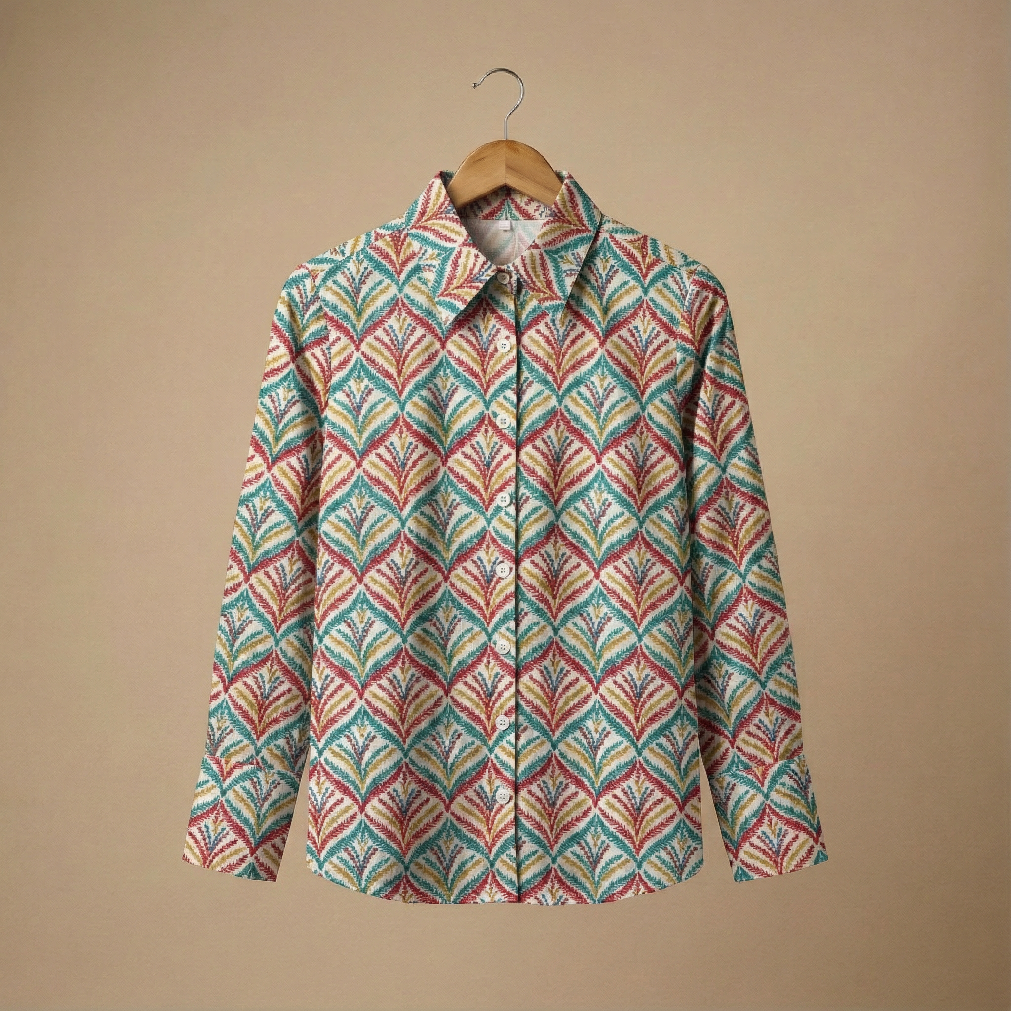 Women's shirt 13-Leaf printed organic cotton shirt in multi colour