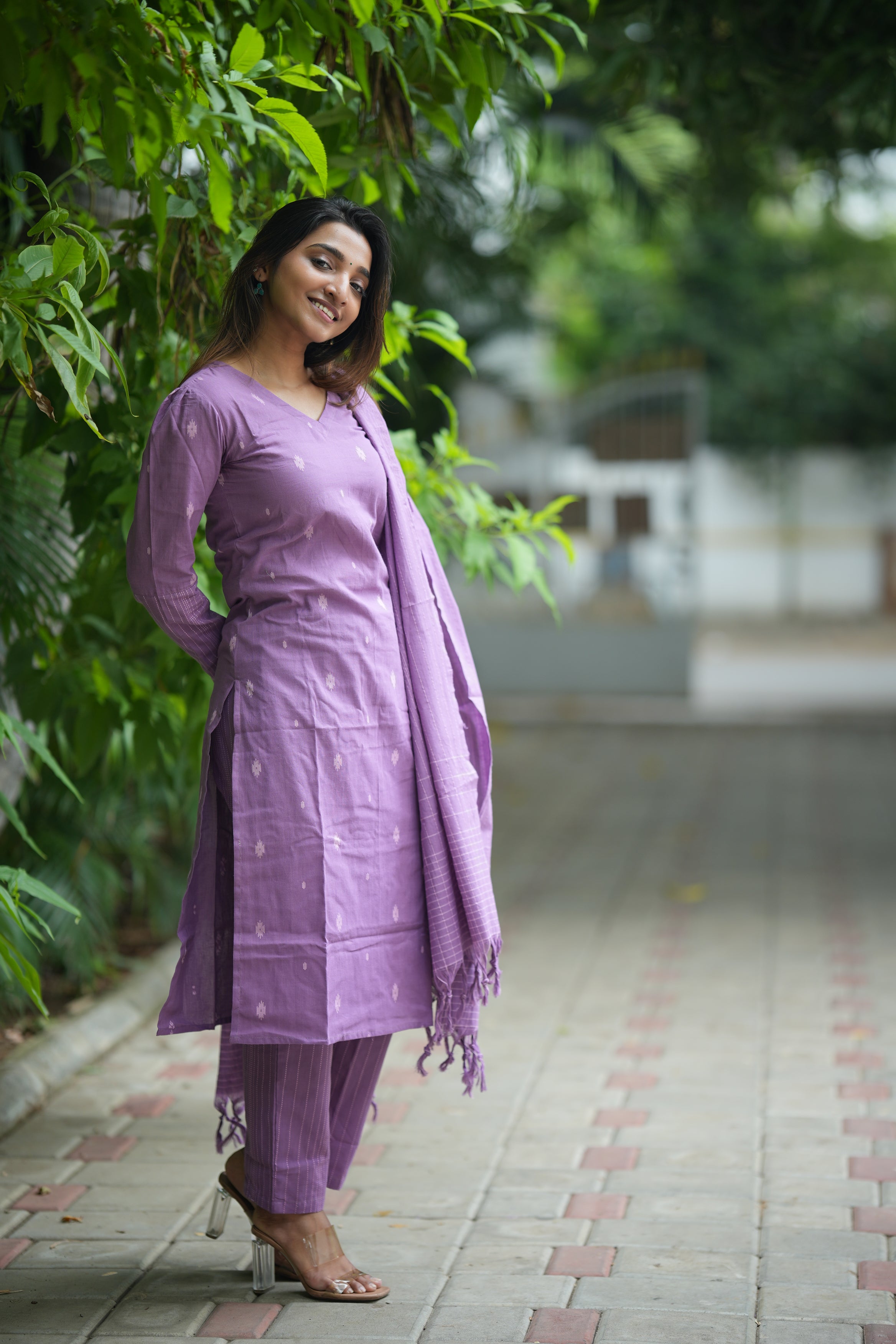 Sindoorika (purple )- handloom cotton suit set in purple