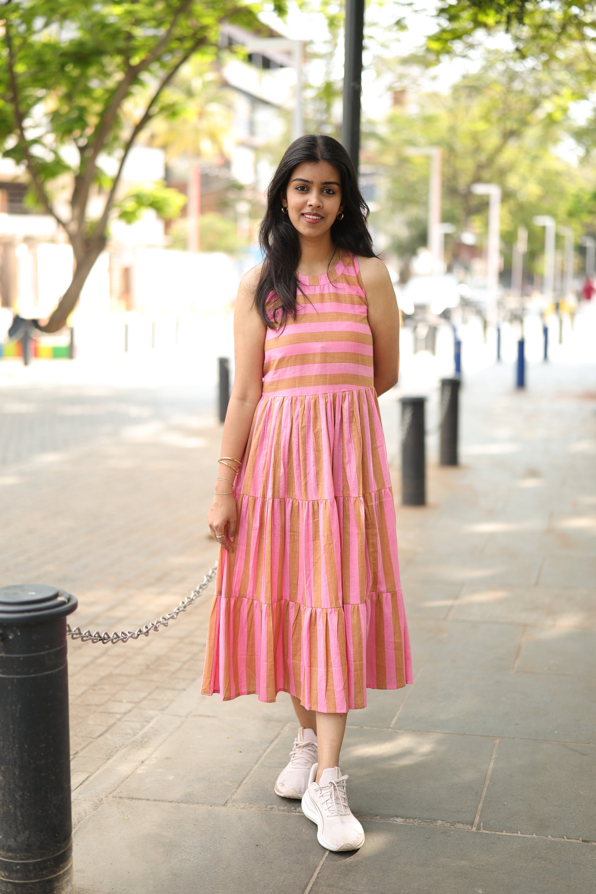 Dress 25 - orangic cotton stripes dress in pink and beige