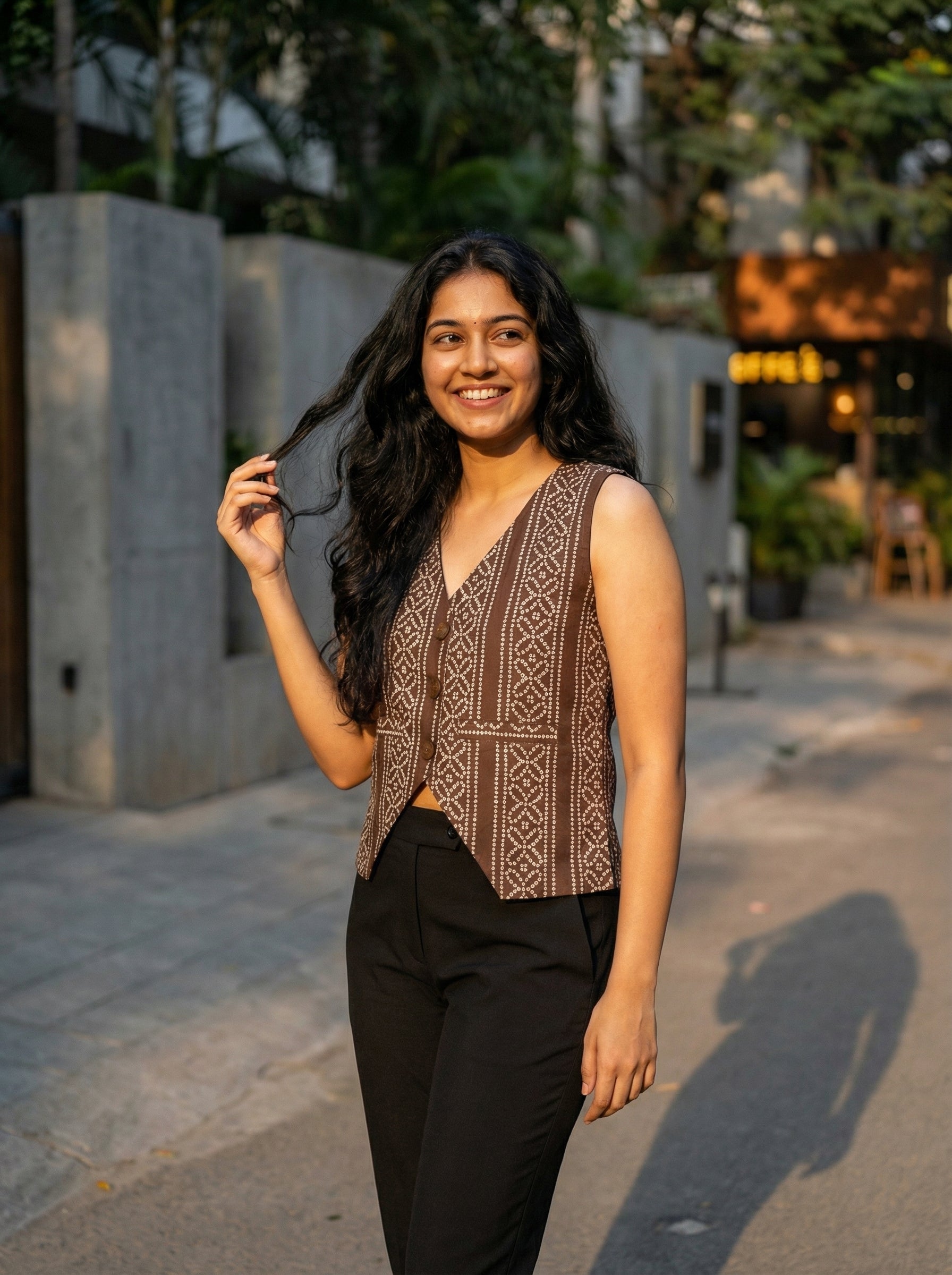 Crop top #41- handloom  organic cotton top in brown & white