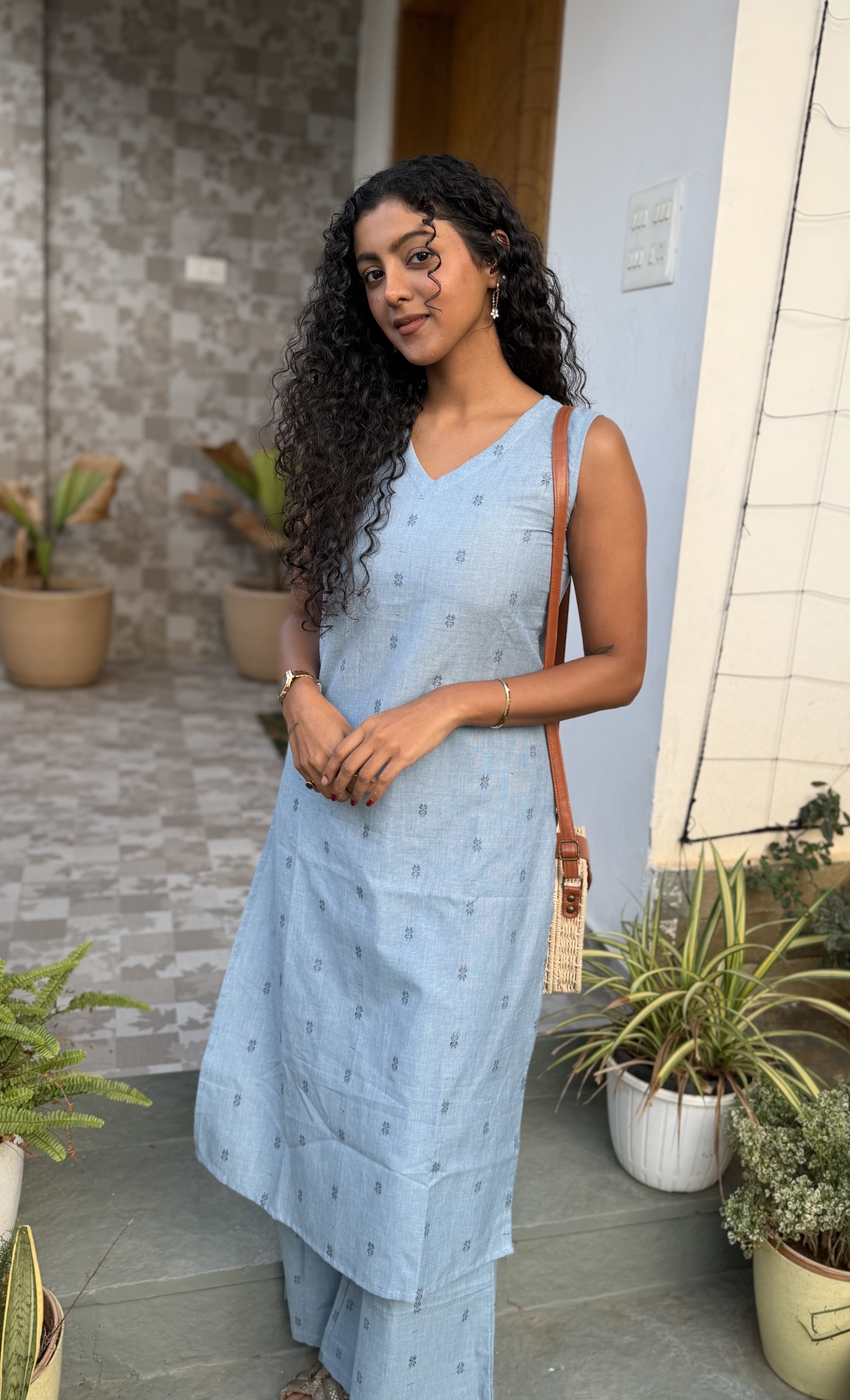 Yazhika - handloom cotton kurta set in denim colour