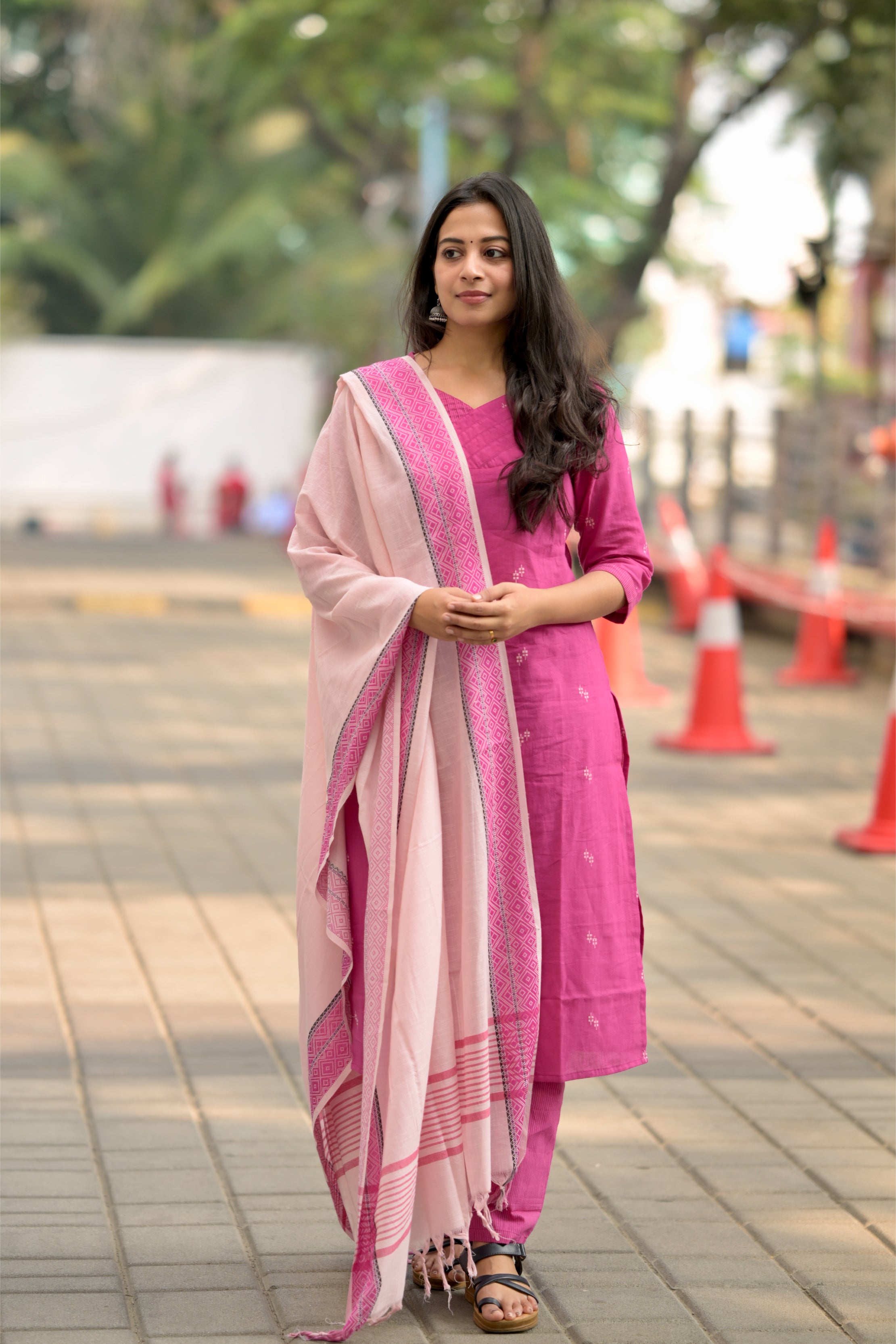 Mohini ( pink ) - organic handloom cotton suit set in pink colour
