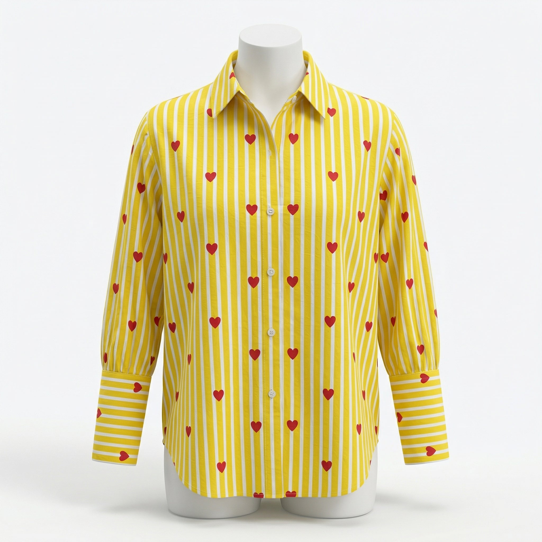 Women's shirt 42- Cute heart printed organic cotton shirt in yellow
