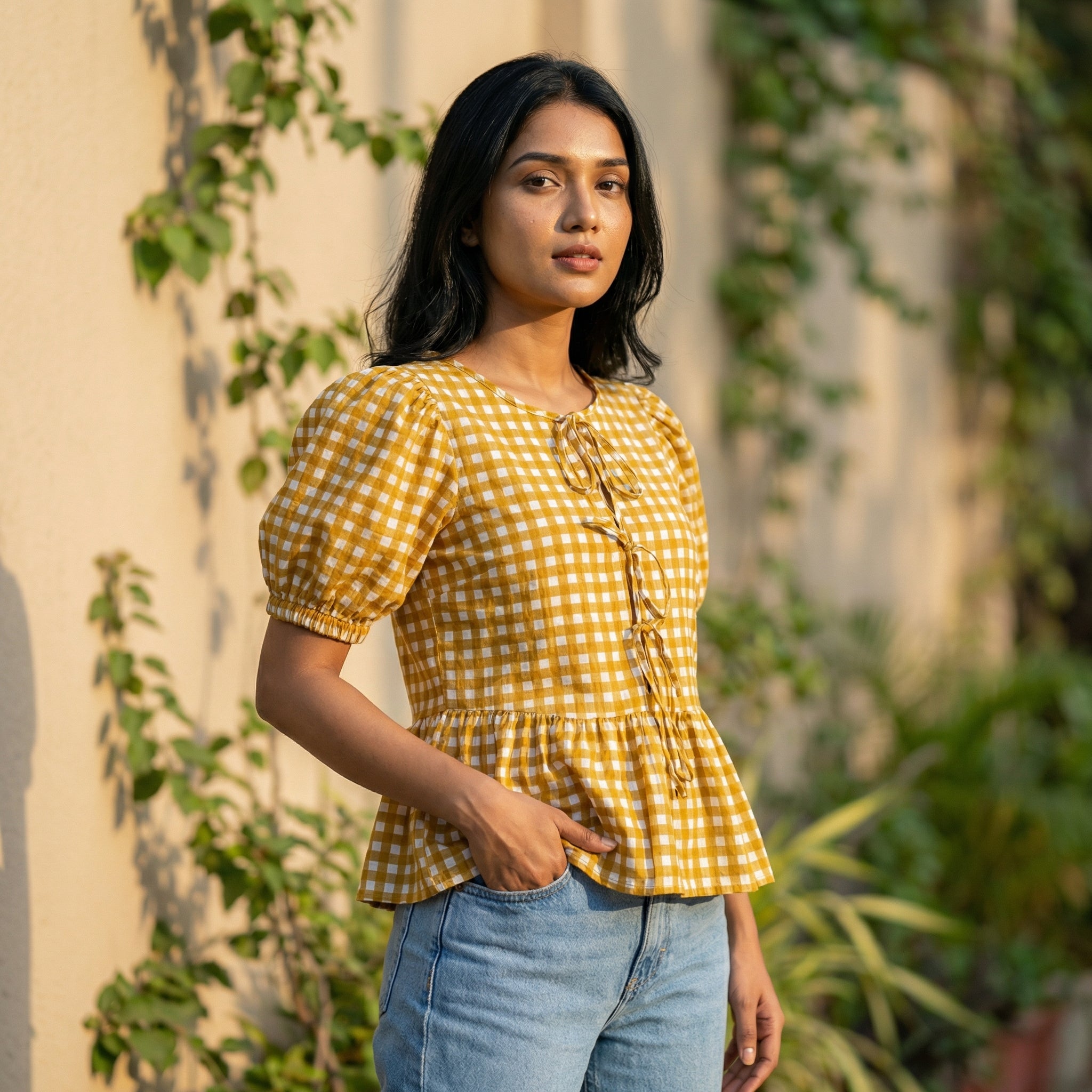 Crop top #53- handloom  organic cotton top in mustard yellow