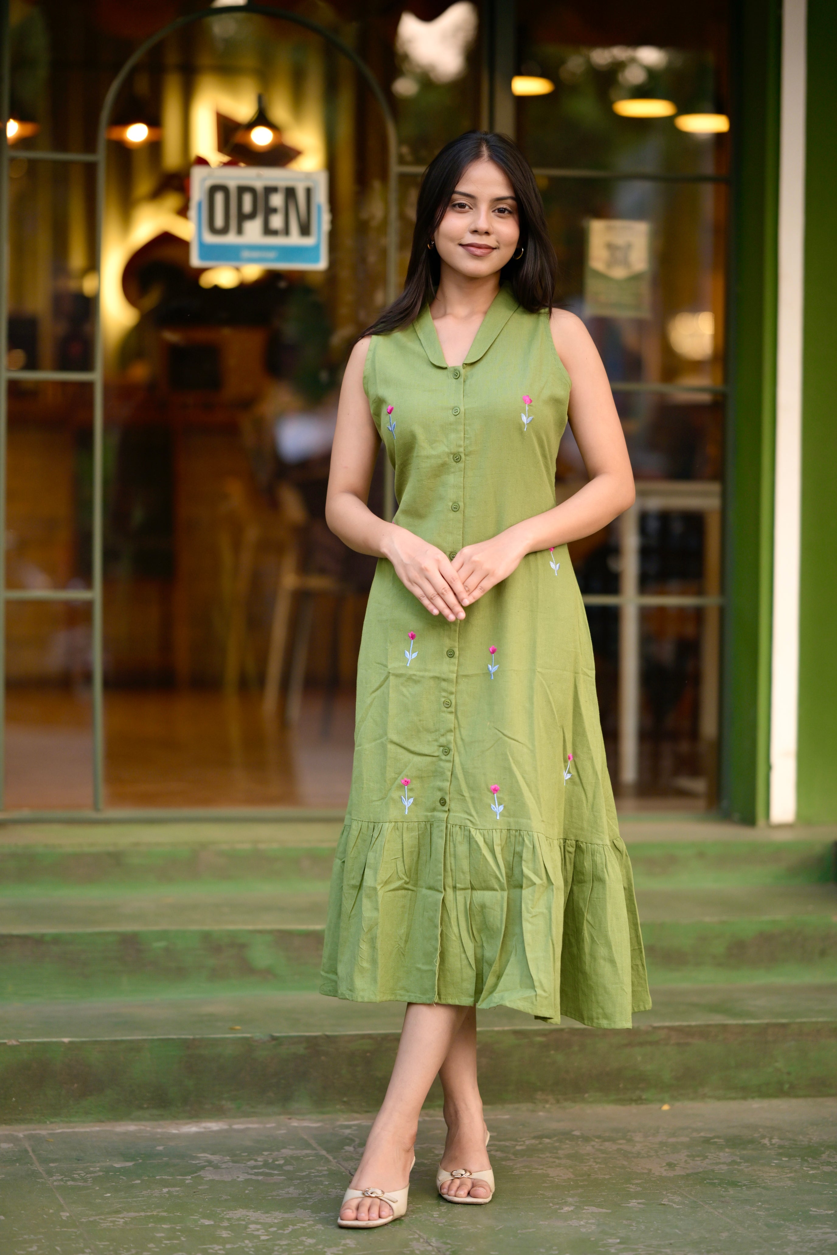 white christmas dresses Handloom Turkish Cotton Contrast Stitch Maxi Dress main image 0