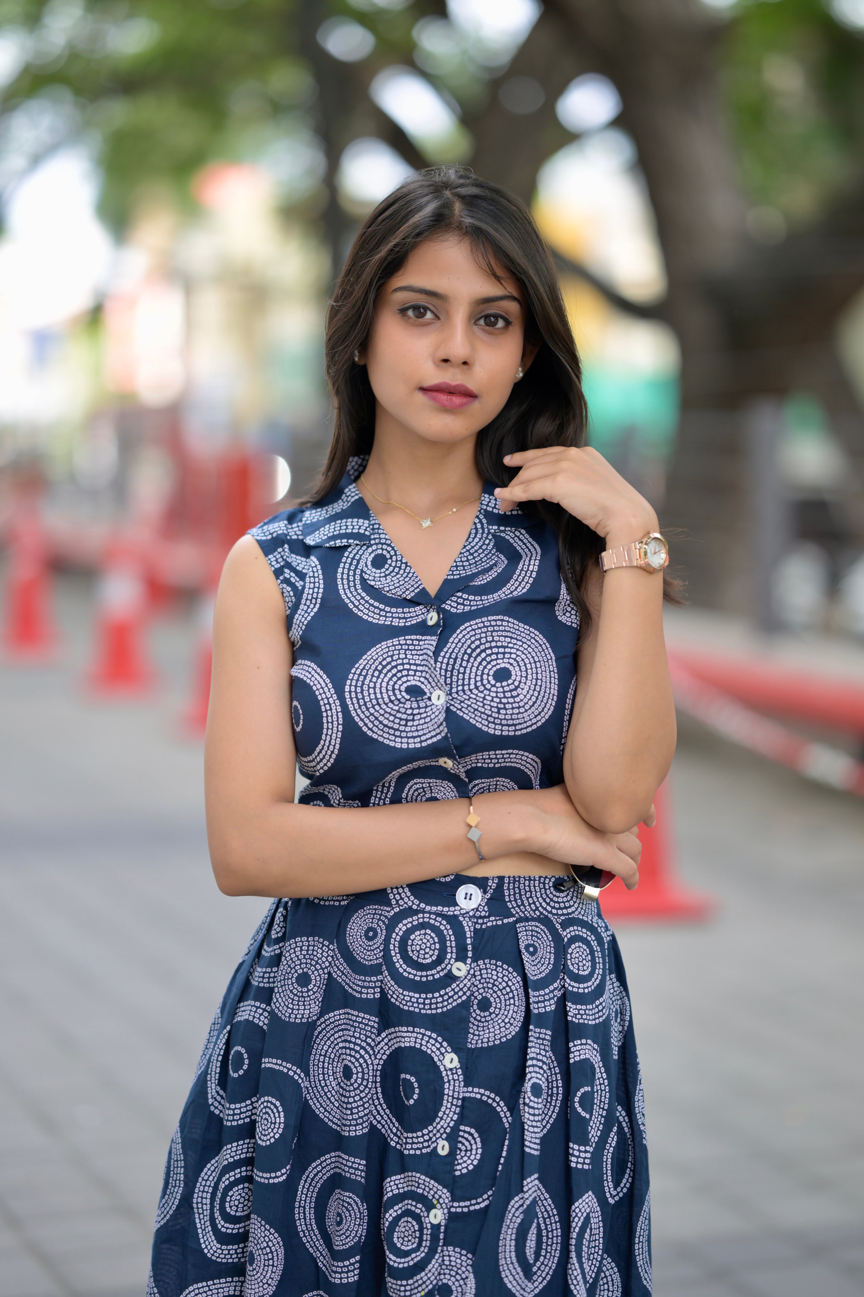  Indigo orbit skirt co-ord set - organic cotton skirt set in indigo colour