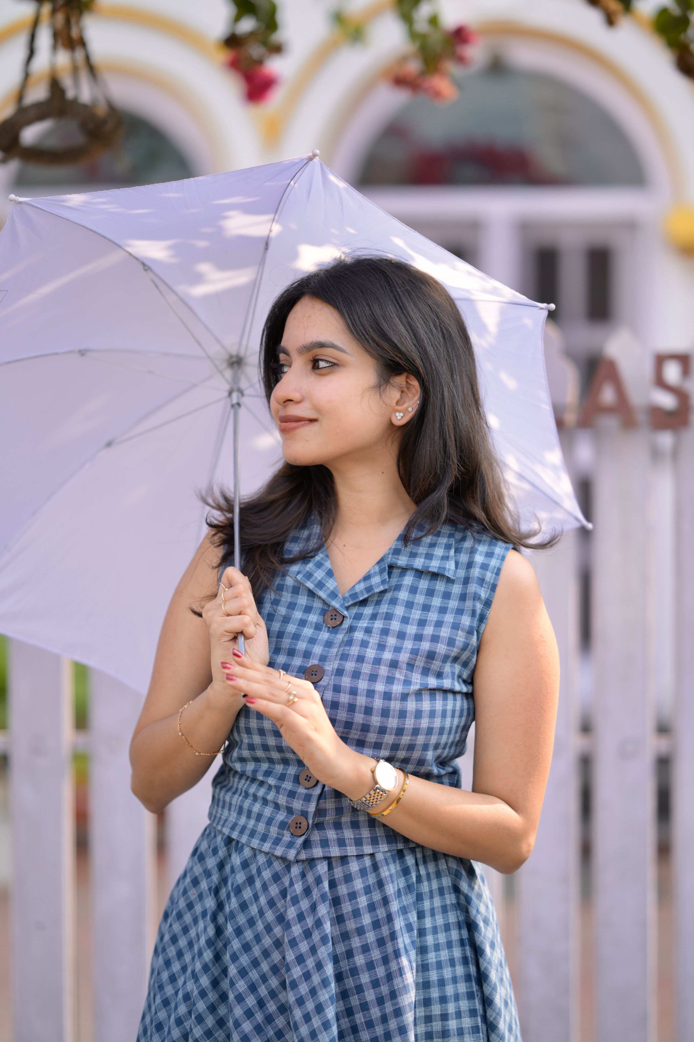 Natasha ( blue  )  - checked handloom cotton skirt set in blue