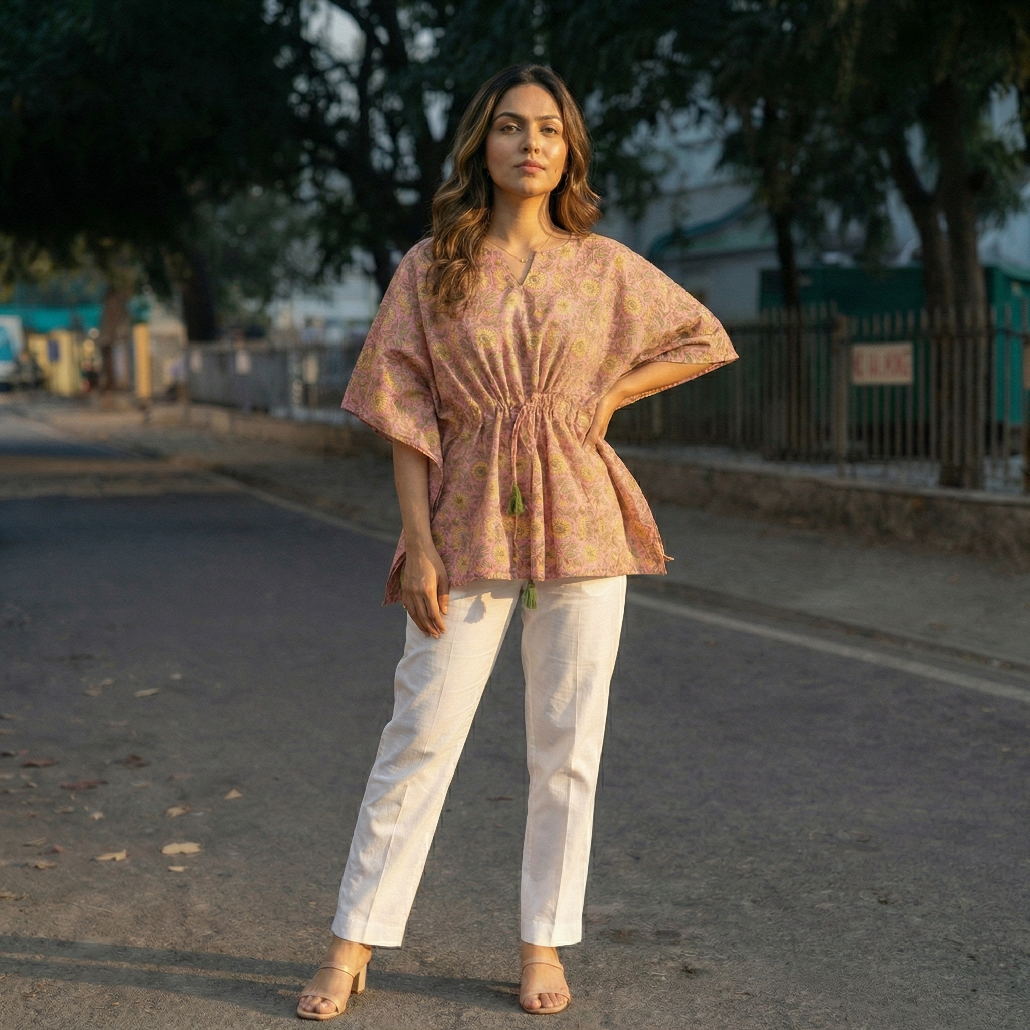 Kaftan Top #3- Floral printed organic cotton kaftan top in pink