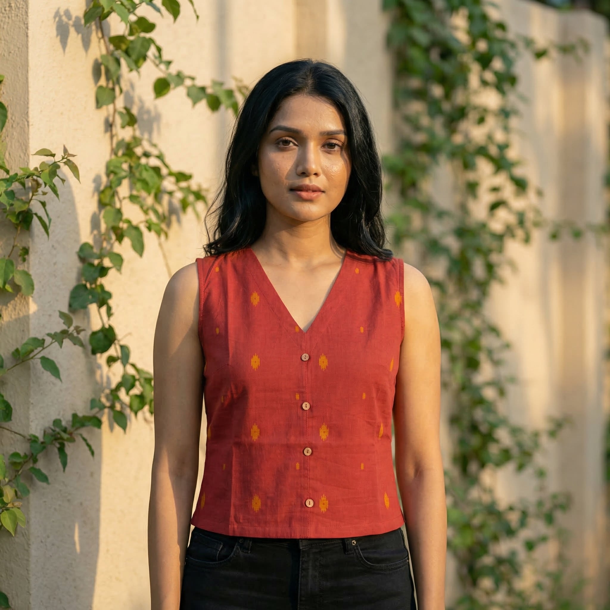 Crop top #90- handloom  organic cotton top in deep red