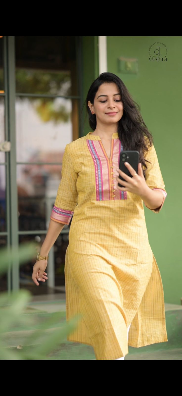 Nayanthara #5 -handloom cotton kurti in yellow & orange