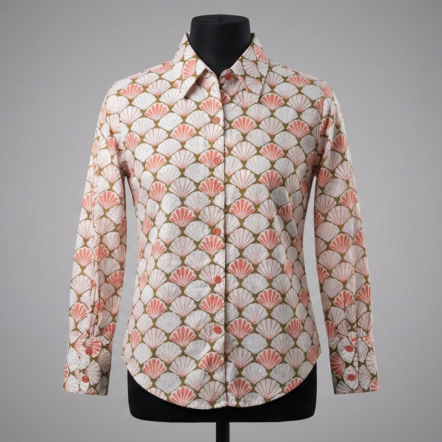Women's shirt 23- Floral printed organic cotton shirt in off white