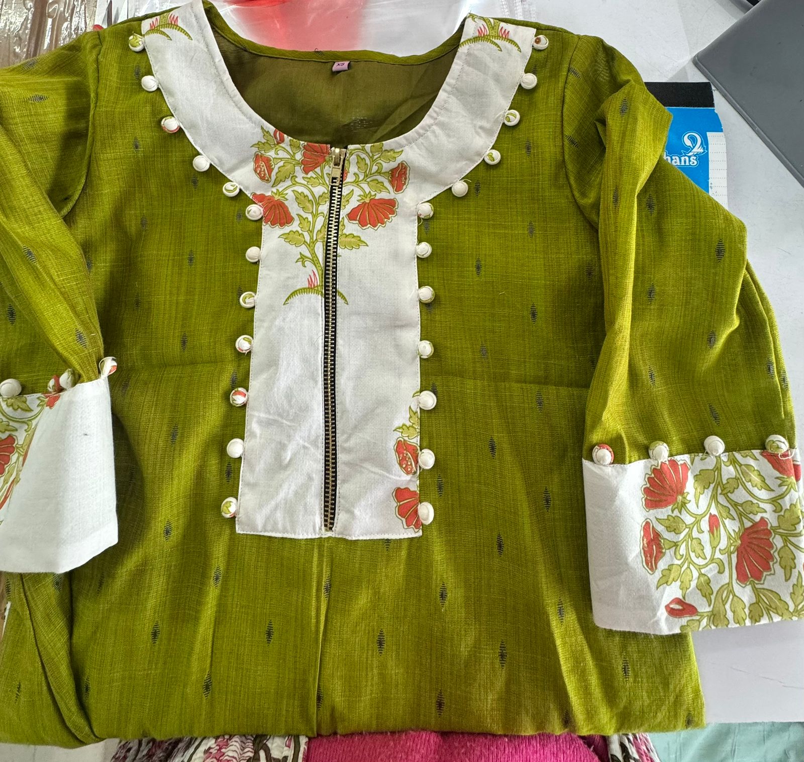 Pattern kurti 45- Handloom cotton kurti in green