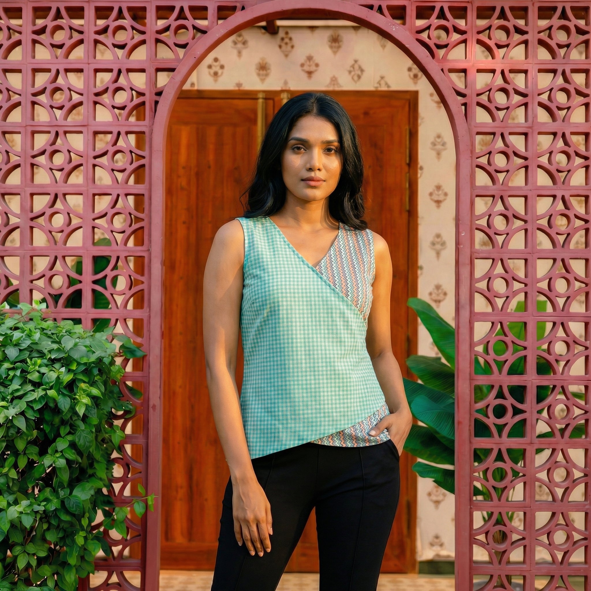 Crop top #70- handloom  organic cotton top in shades of blue