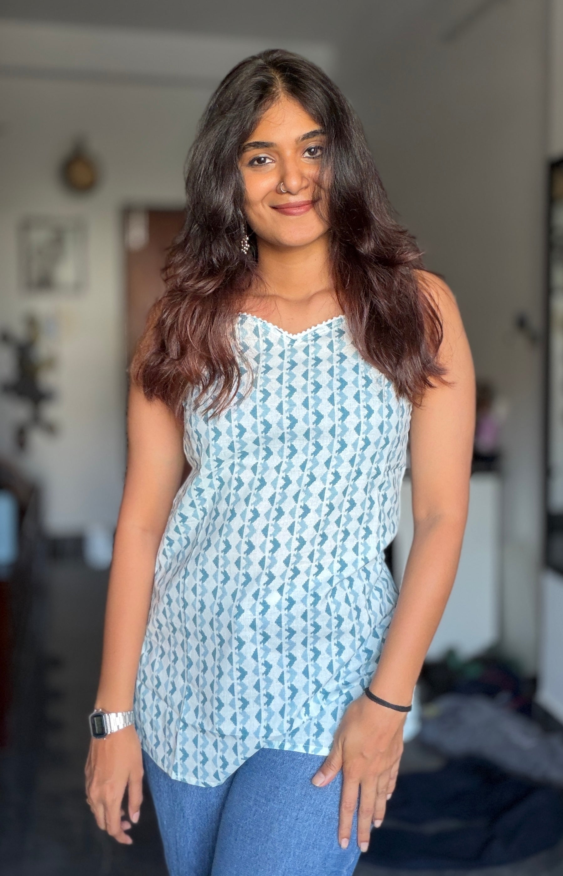 Short Kurti 22 - Organic cotton short kurti in shades of blue