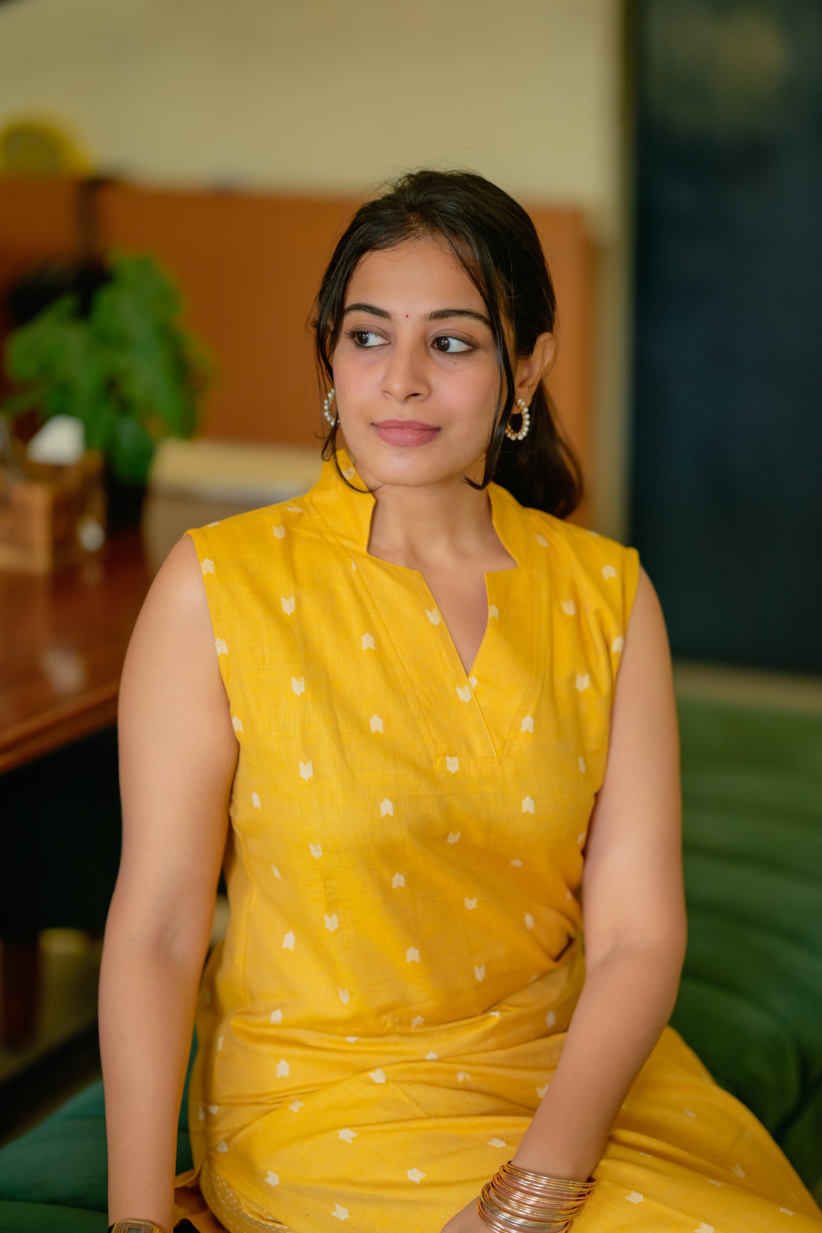 Ina (yellow) - handloom linen cotton kurta set in yellow