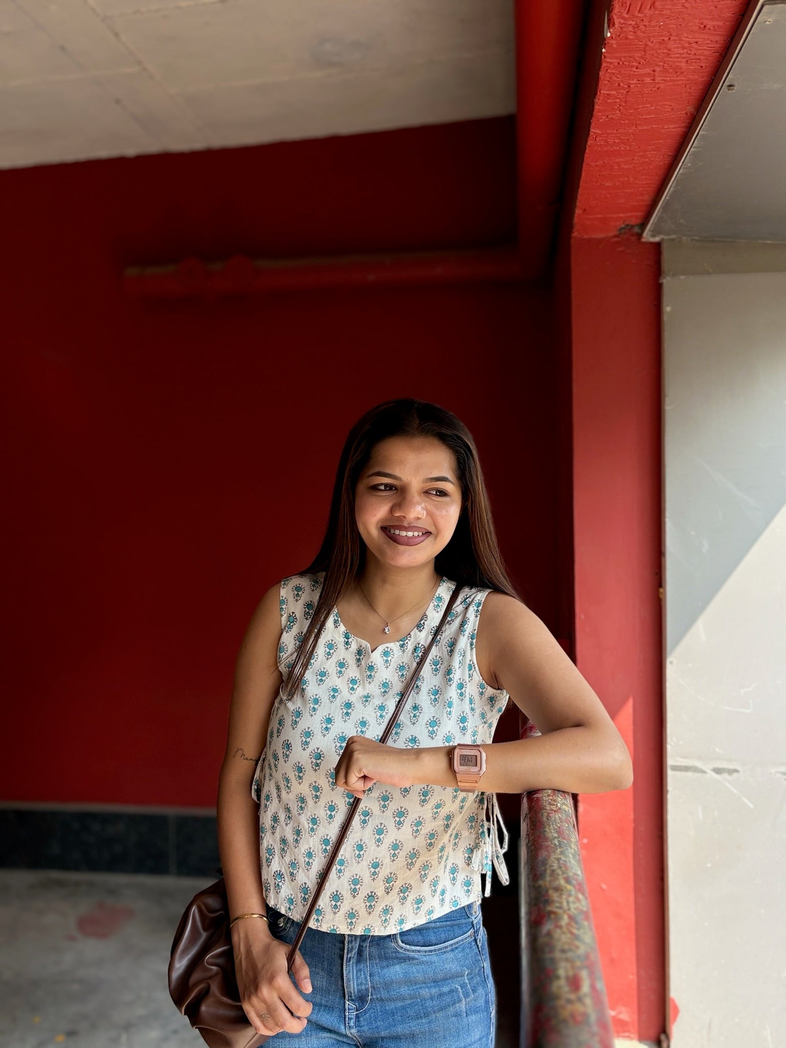 Crop top #1 - floral printed organic top in white & blue