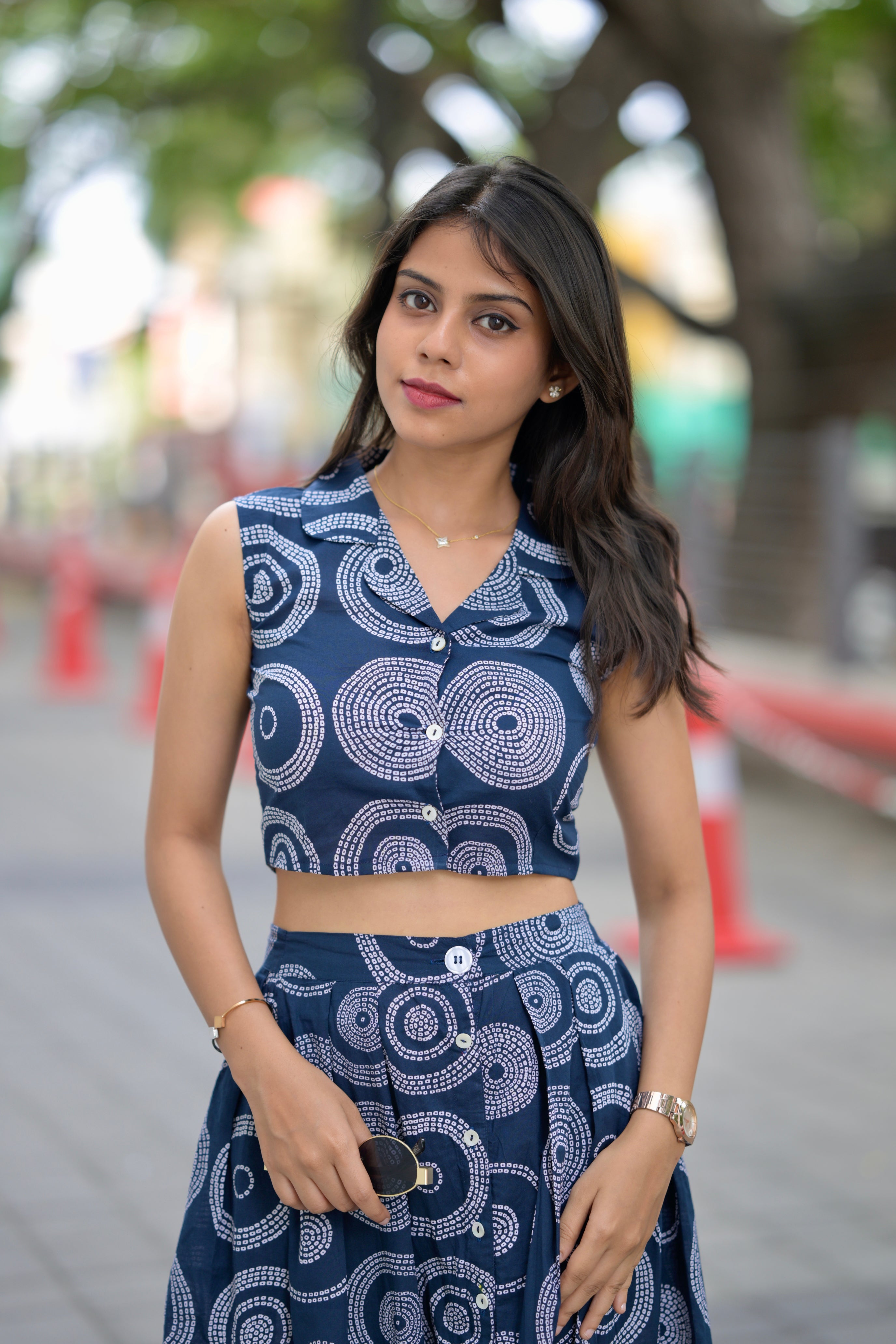  Indigo orbit skirt co-ord set - organic cotton skirt set in indigo colour