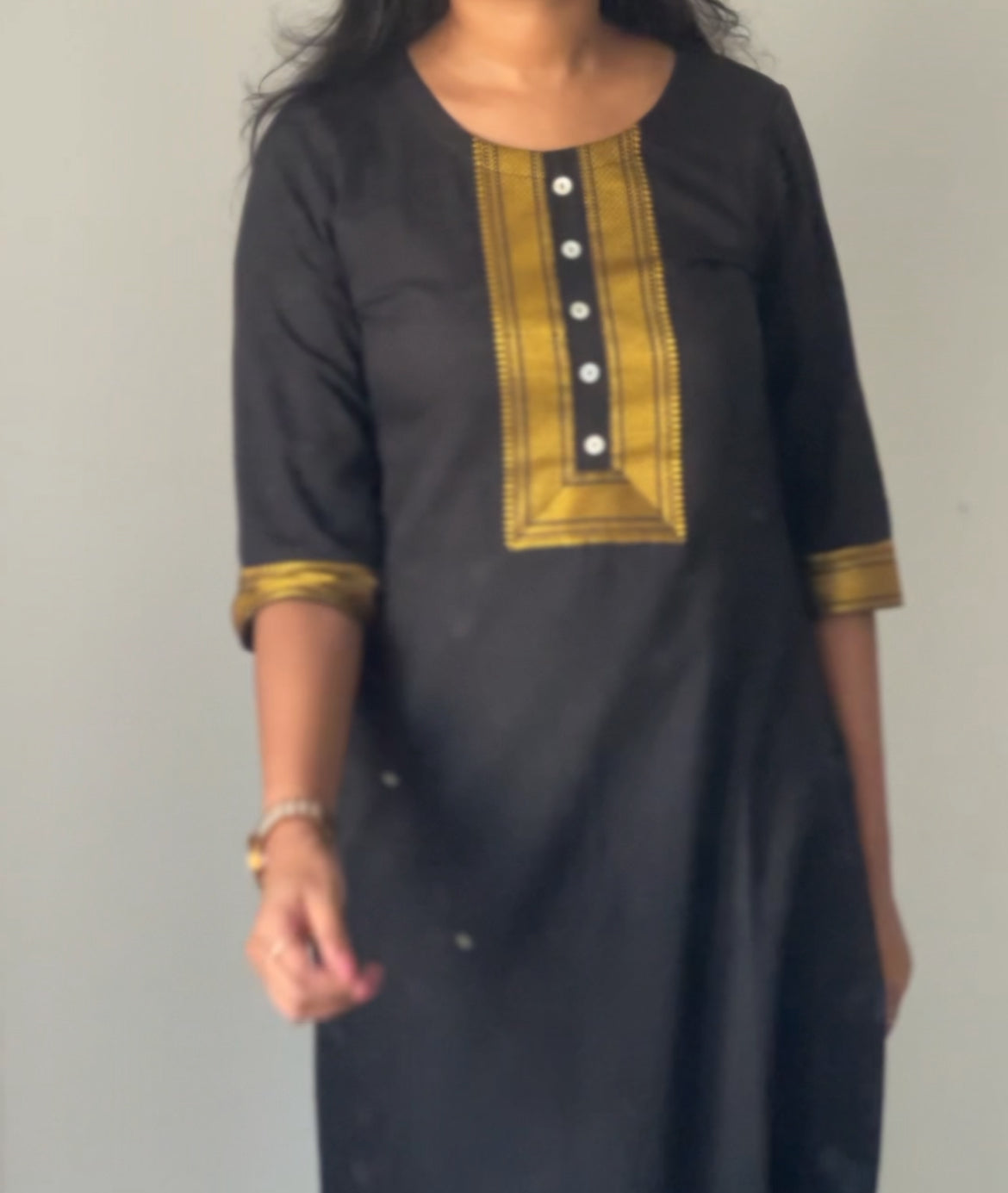 Nayanthara #14-handloom cotton kurti in black and gold