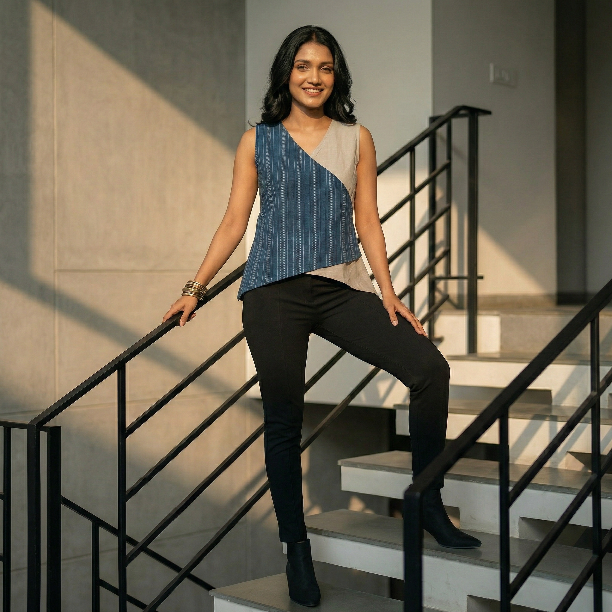 Crop top #66- handloom  organic cotton top in blue and white