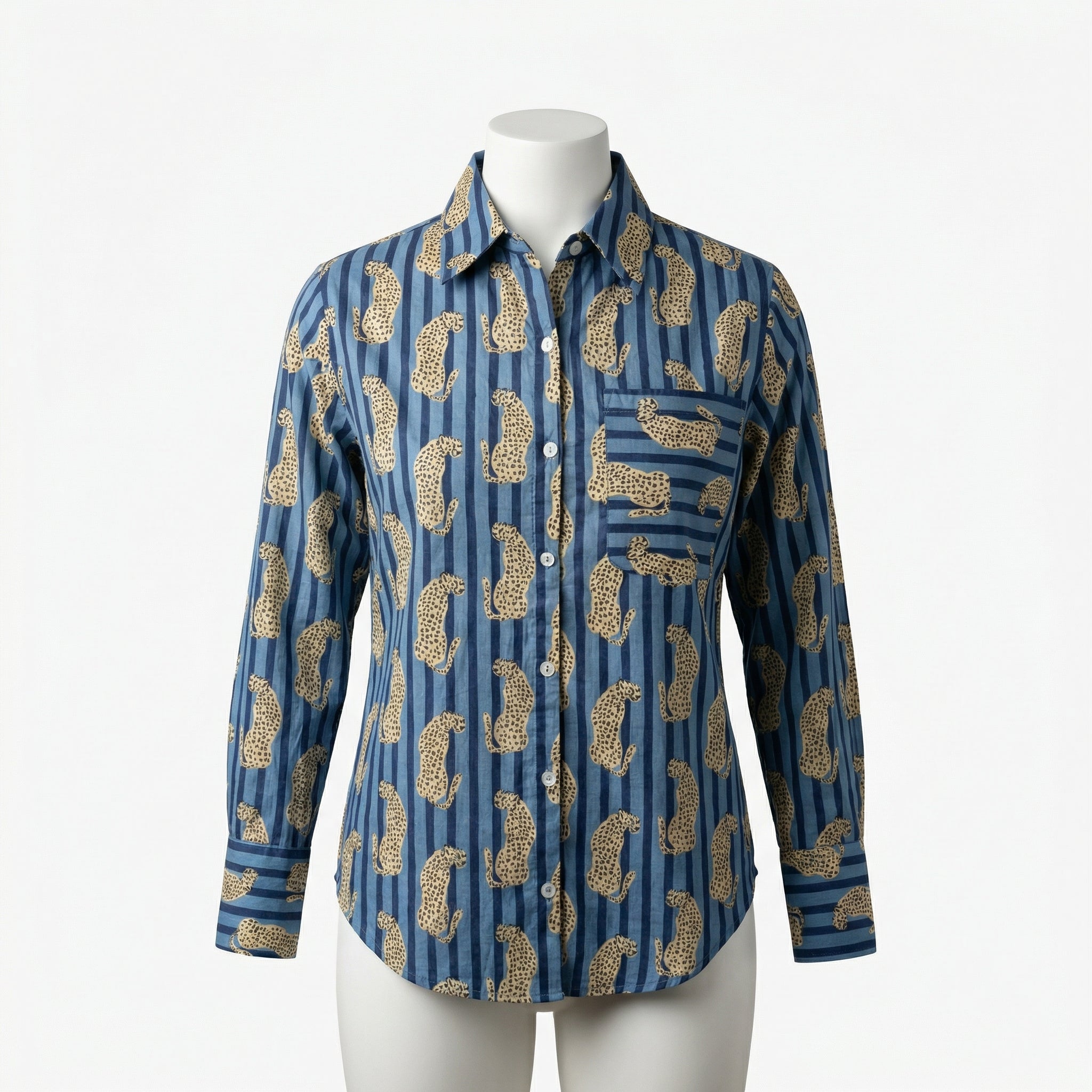 Women's shirt 32-Tiger printed organic cotton shirt in blue