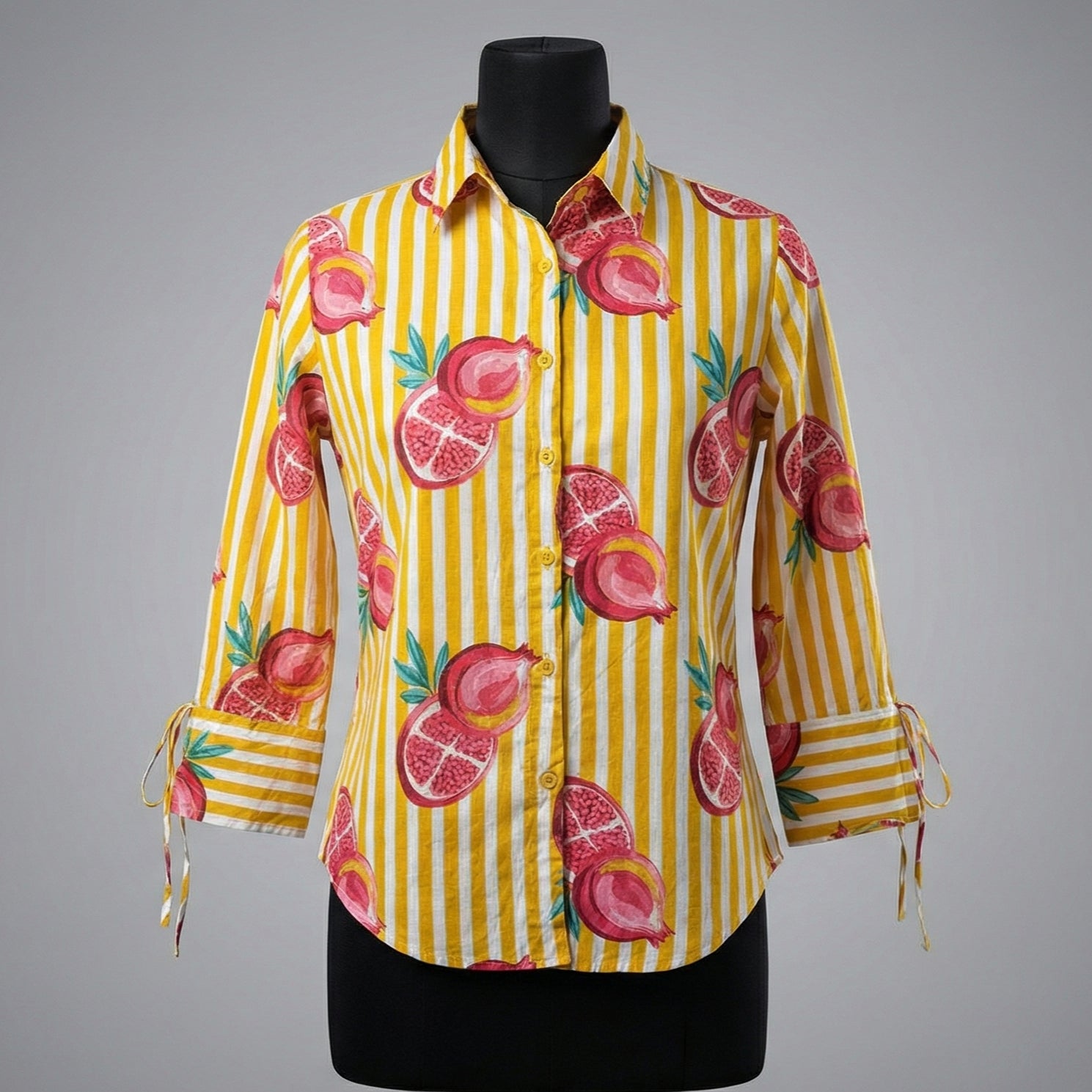 Women's shirt 30- Citrus zest  printed organic cotton shirt in yellow and white