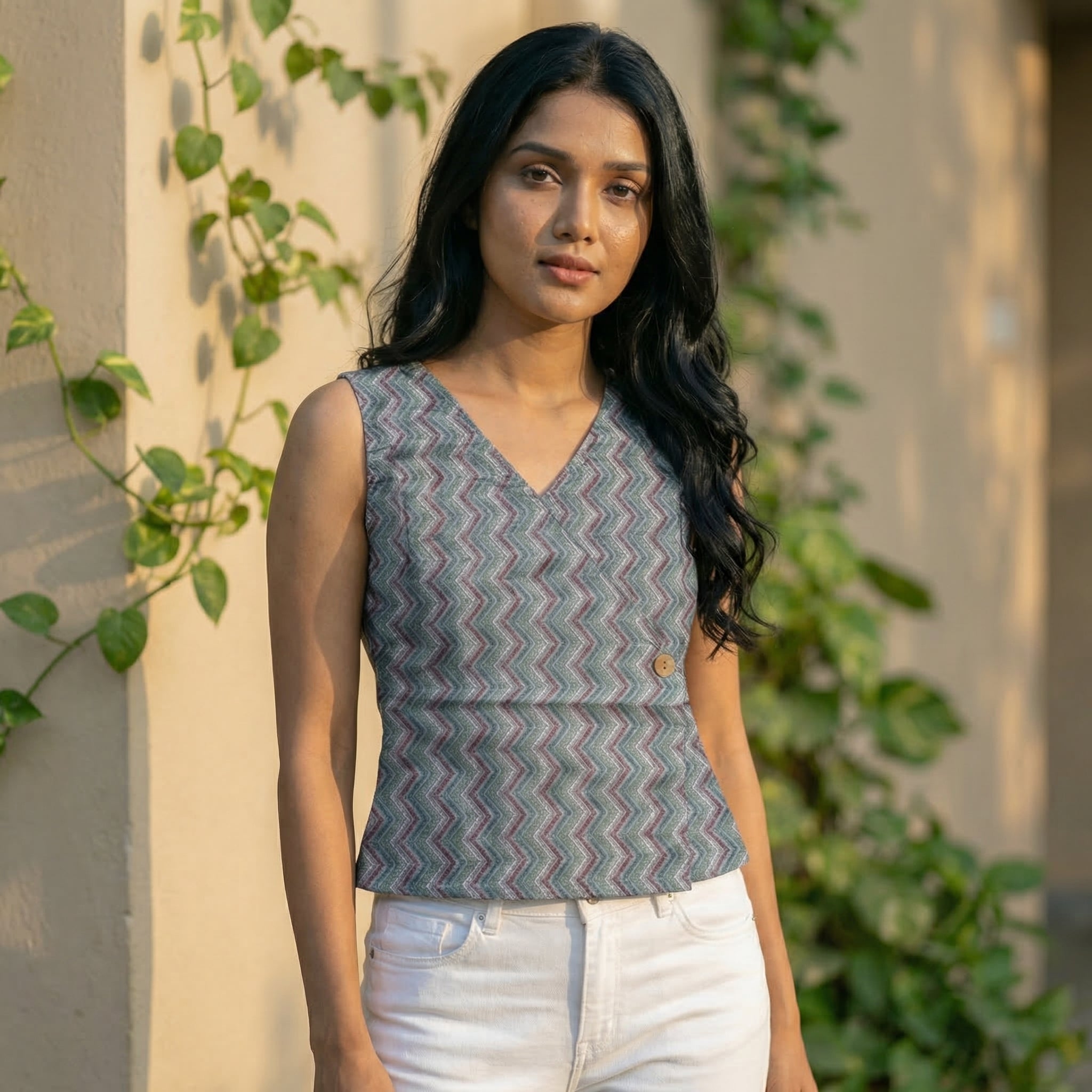 Crop top #92- handloom  organic cotton top in blue & grey shades
