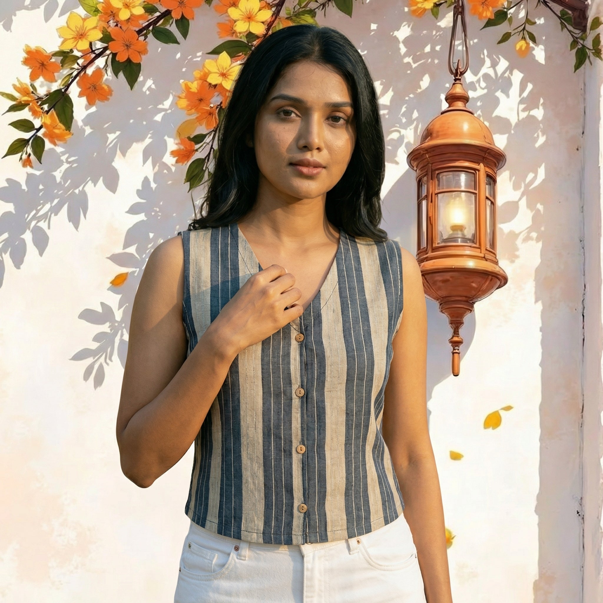 Crop top #81- handloom  organic cotton top in black and grey