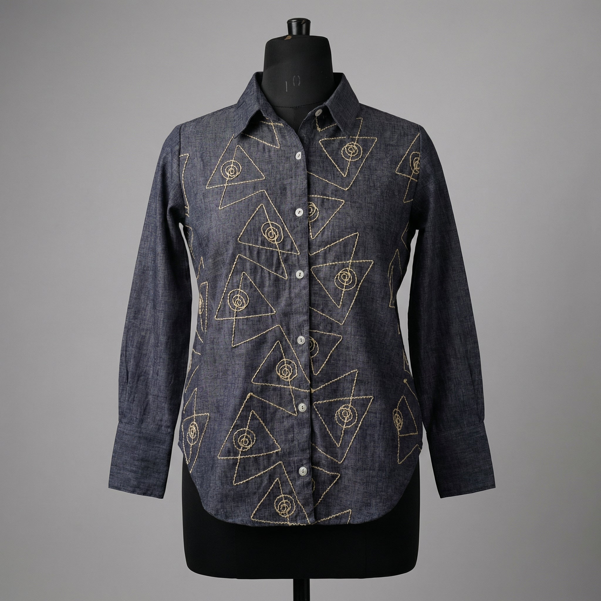 Women Linen shirt 2 - linen cotton shirt denim blue colour with hand embroidery