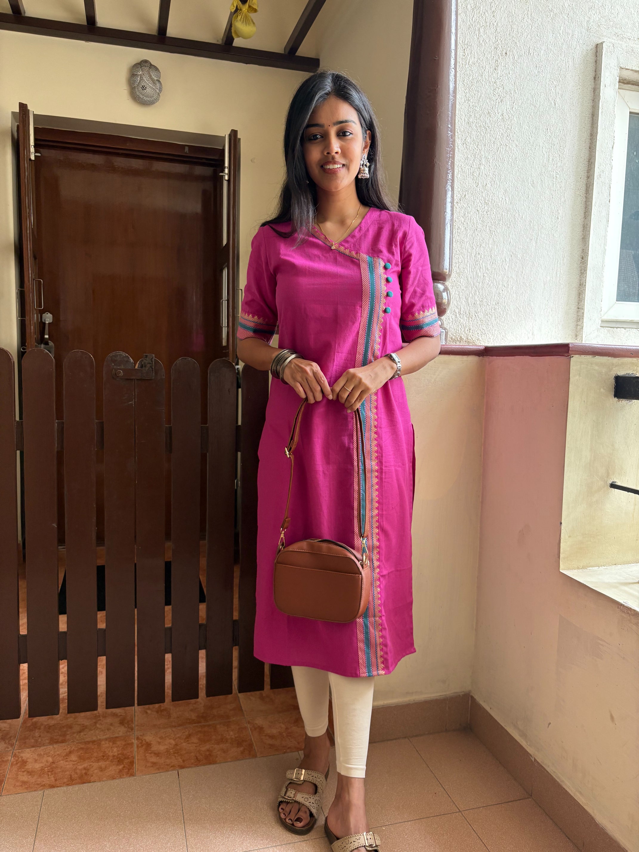 Nayanthara #18-handloom cotton kurti in pink