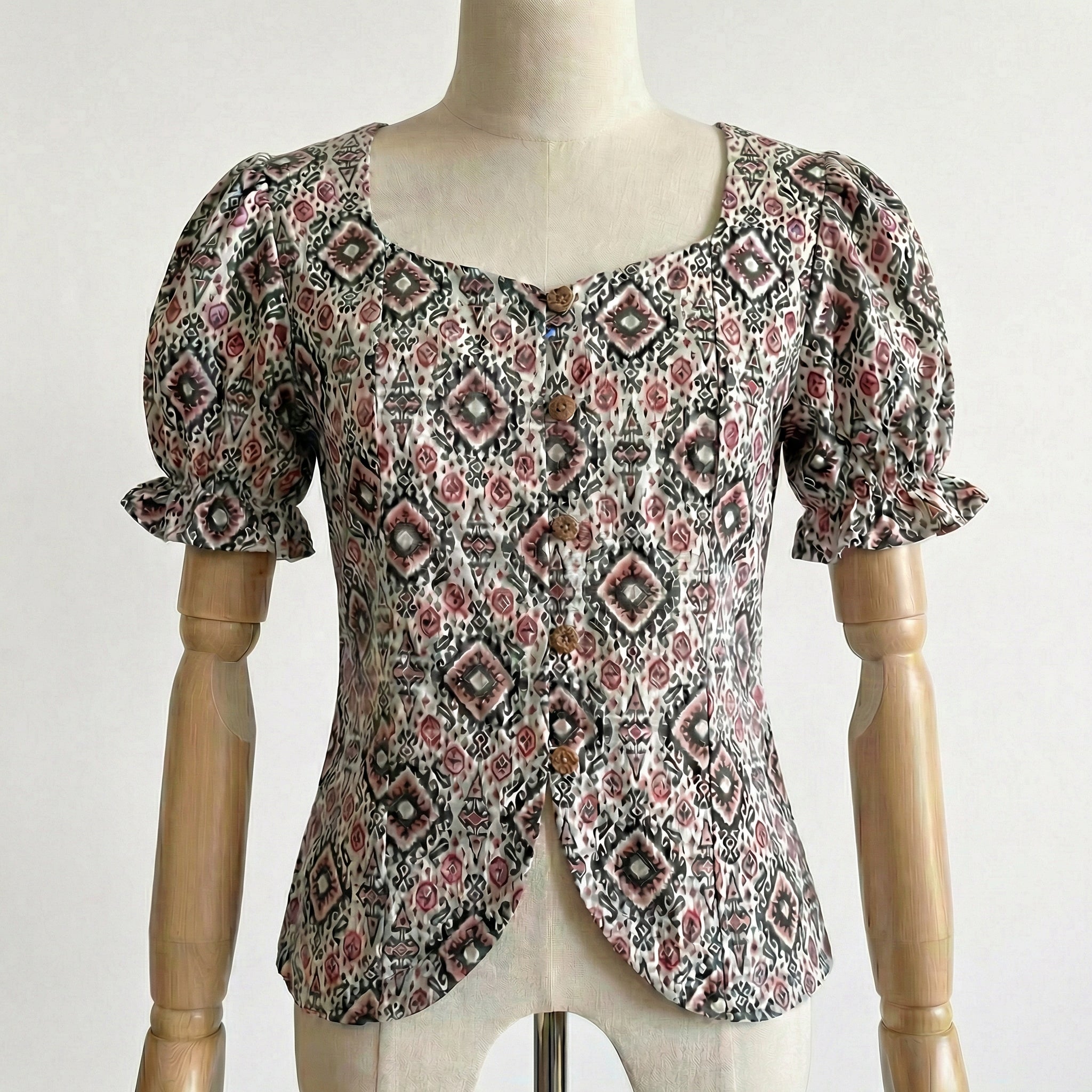 Crop top #75- handloom puff hand organic cotton top in multi colour
