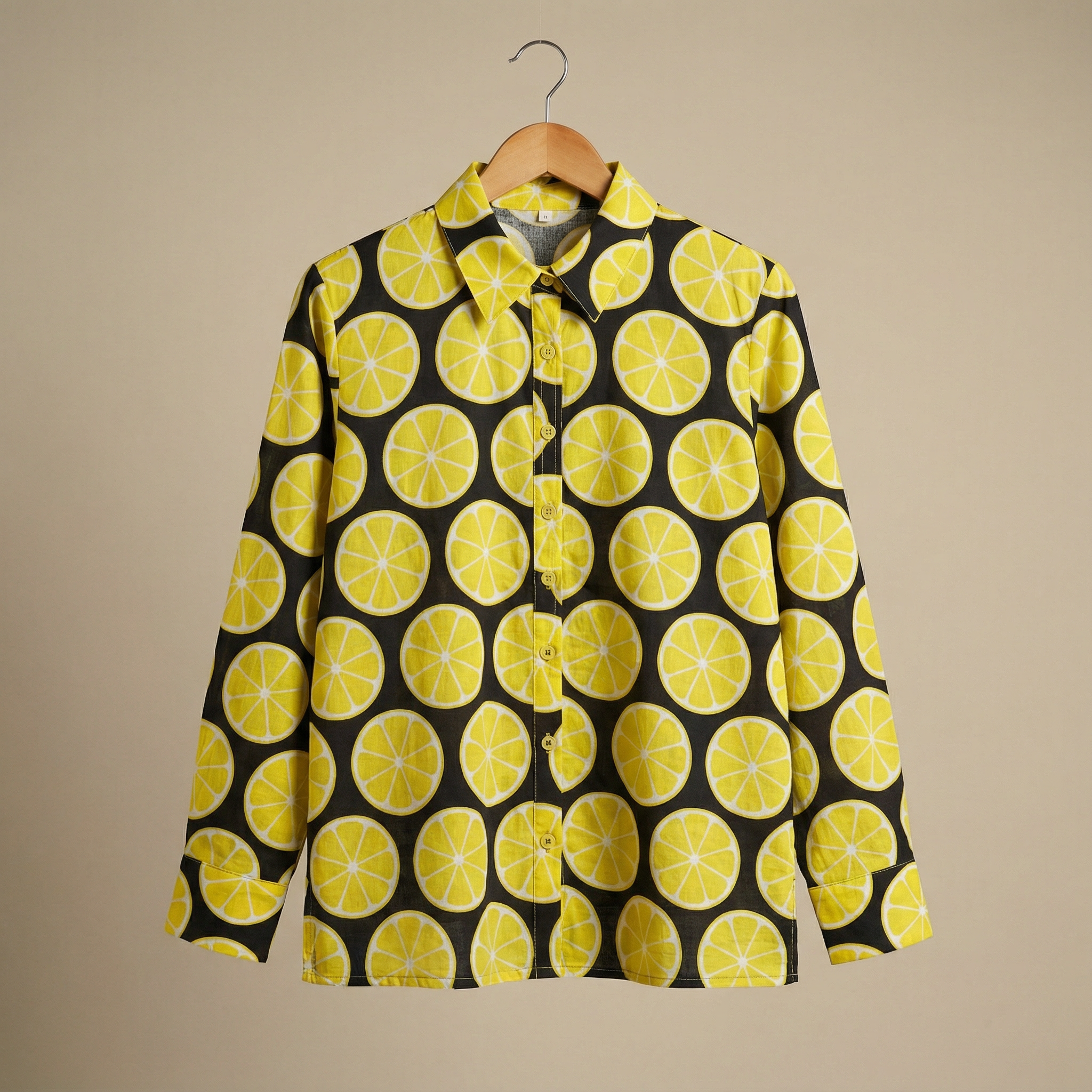 Women's shirt 2 - lemon printed cotton shirt in black and yellow