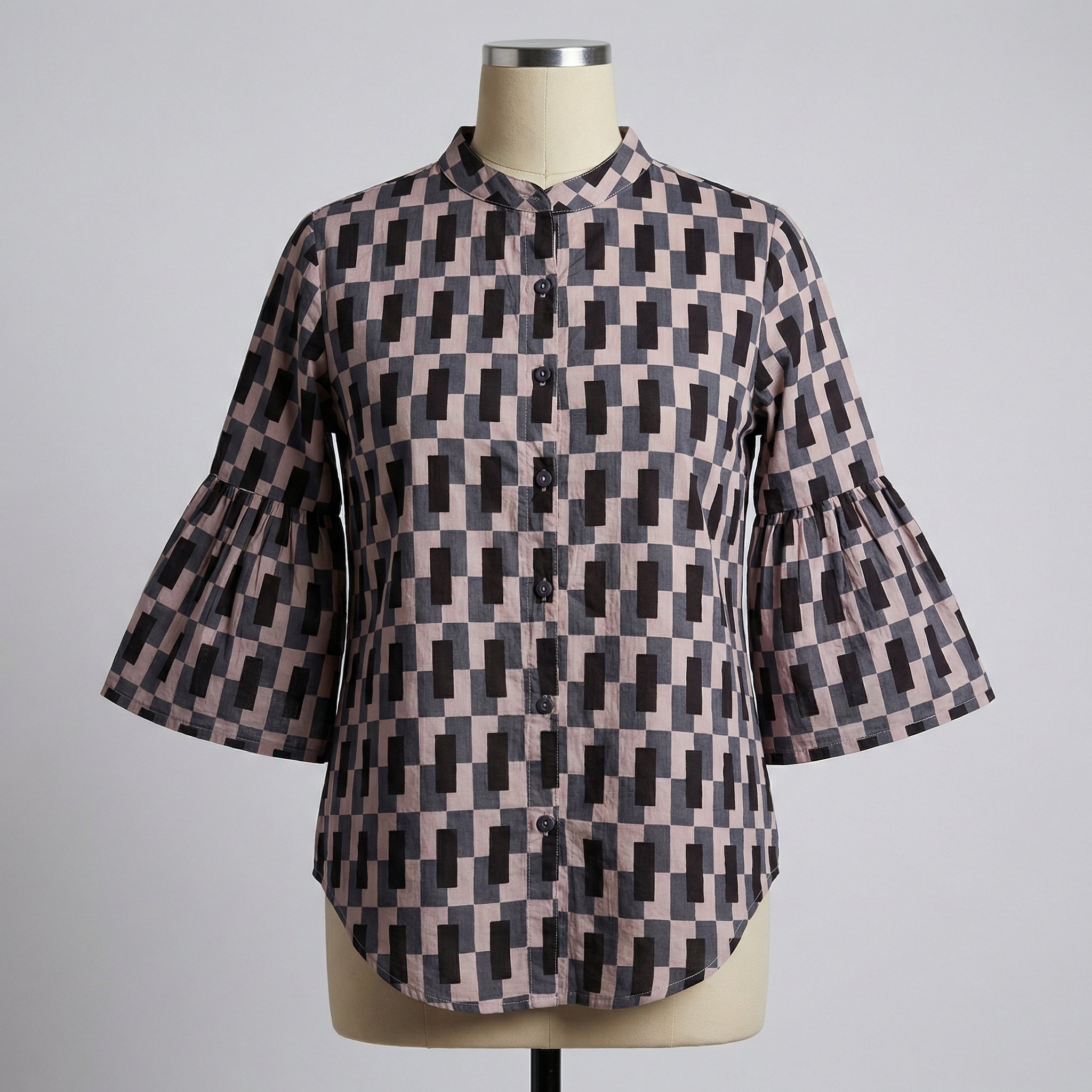 Women's shirt 24- Abstract printed organic cotton shirt in black