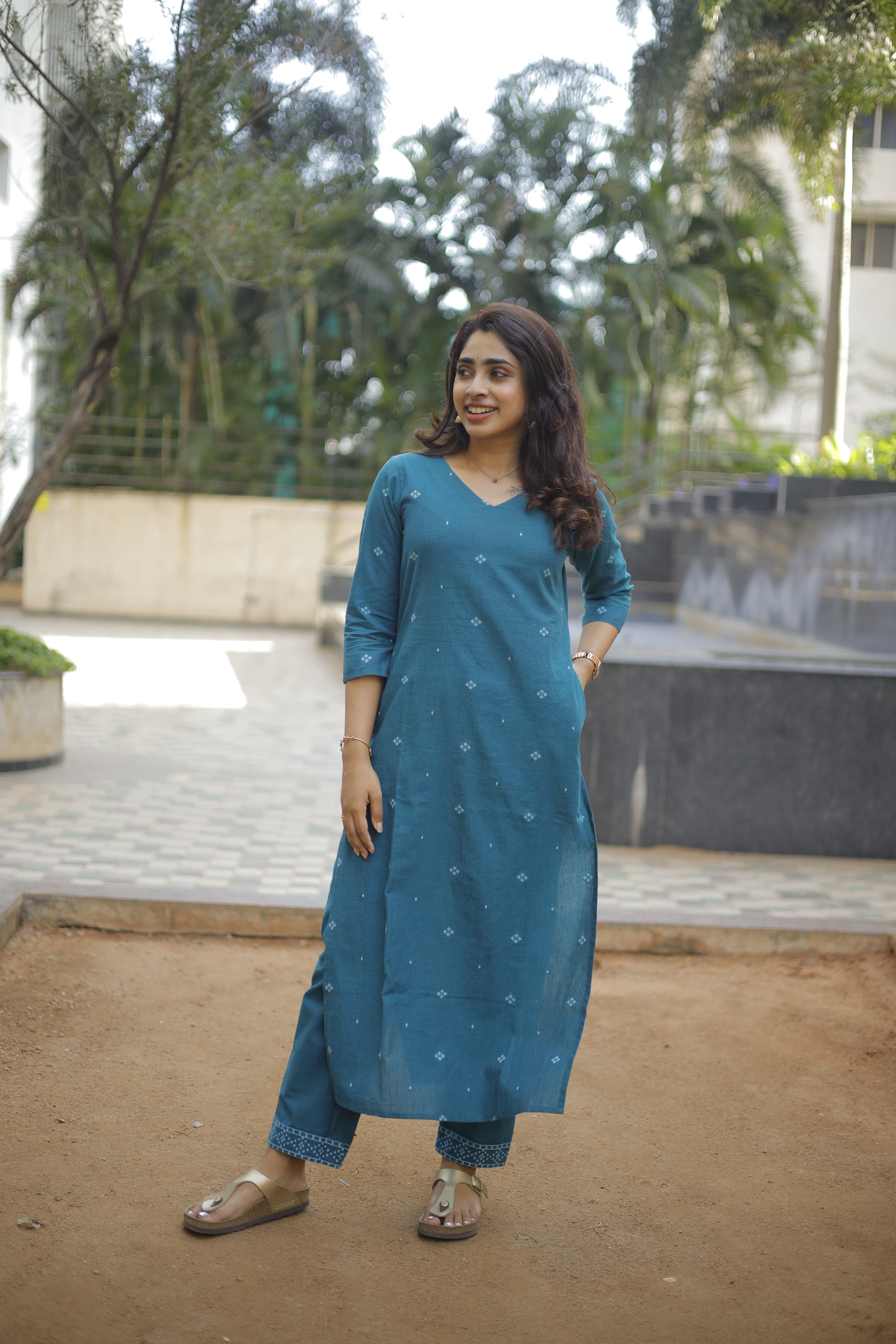 Shaili ( teal blue ) - handloom cotton kurta set in teal blue